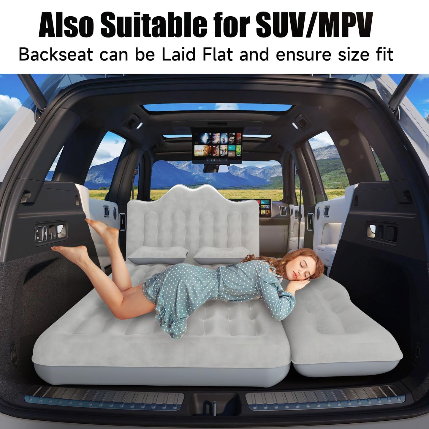 DikaSun Car Air Mattress, Inflatable SUV Truck Air Mattress Back Seat Camping Bed Thickened Car Sleeping Pad for Travel, Car Bed SUV Mattress with Air Pump 2 Pillows