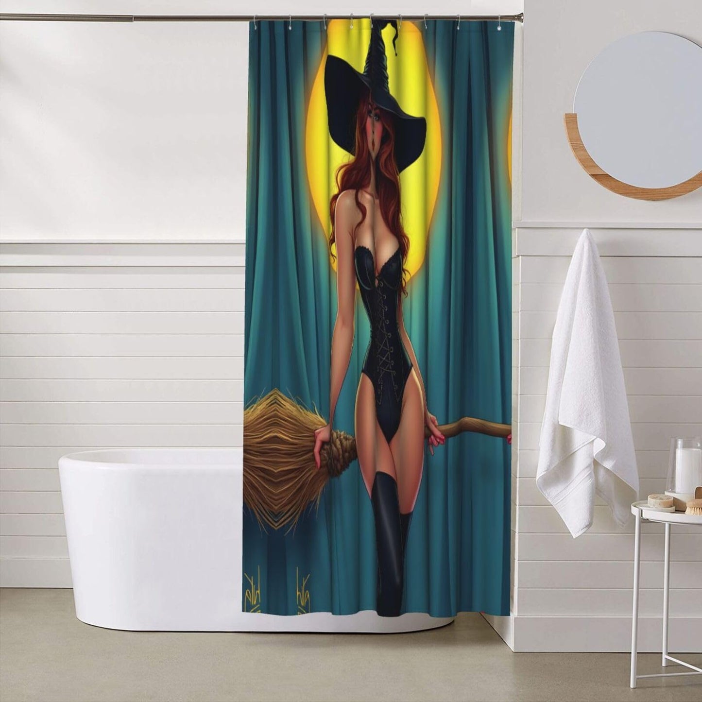 HEILIVIO Shower Curtain Witch Moon Waterproof Fabric Stylish Durable Bathroom Decor,Quick-Dry,60x72inches,Includes Hooks