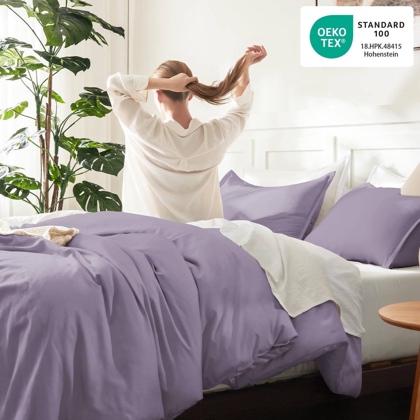 Litanika Grayish Lavender Purple Comforter Set King Size, 3 Pieces Lightweight Solid Bedding Comforter Set, All Season Fluffy Bed Set (104x90In Comforter & 2 Pillowcases)