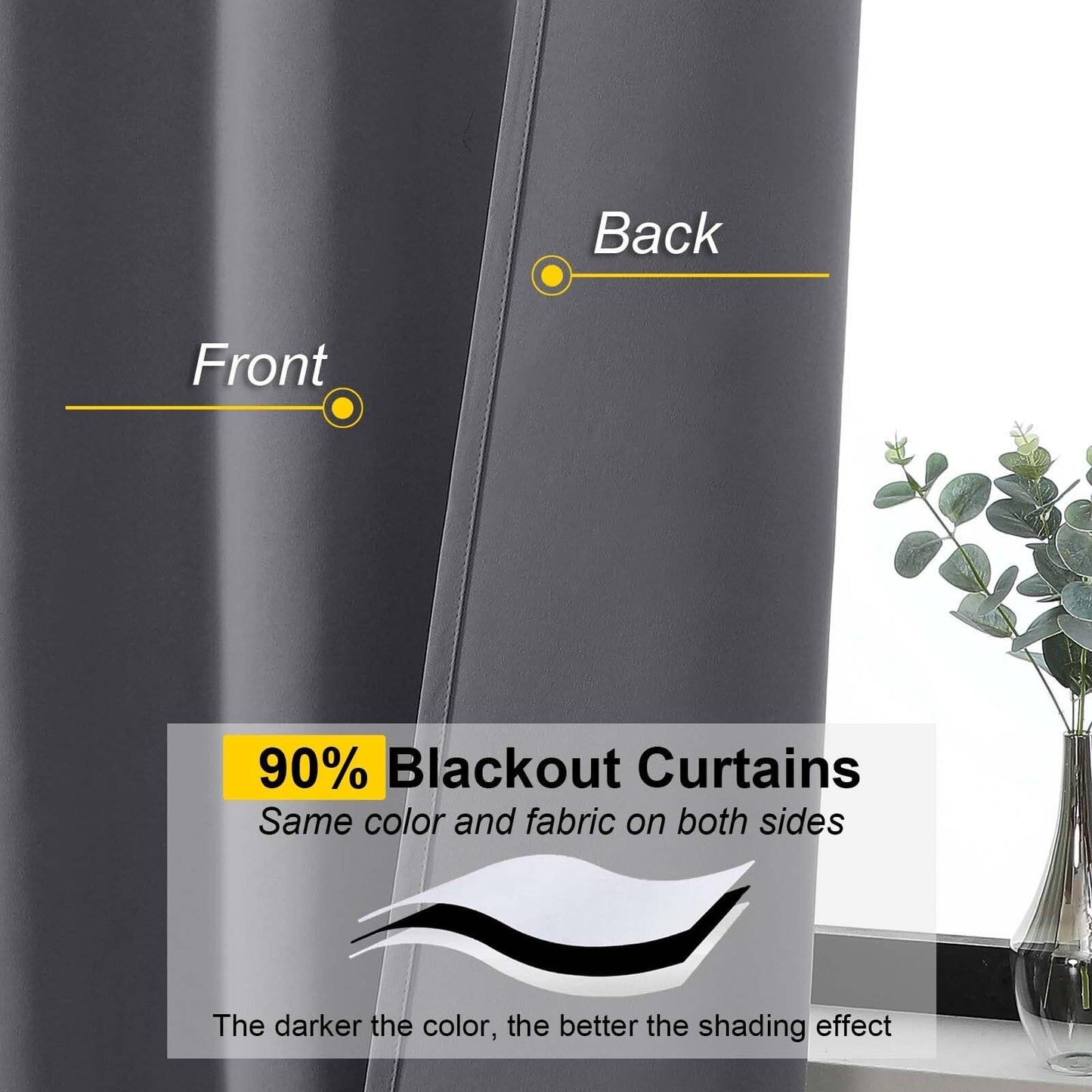 WelvetBLK Grey Blackout Curtains for Bedroom Living Room 63 Inch Length 2 Panels Set, Soft Solid Room Darkening Thermal Insulated Window Treatments, Rod Pocket Dining Room Curtains, Grey, 40" Wx63 L