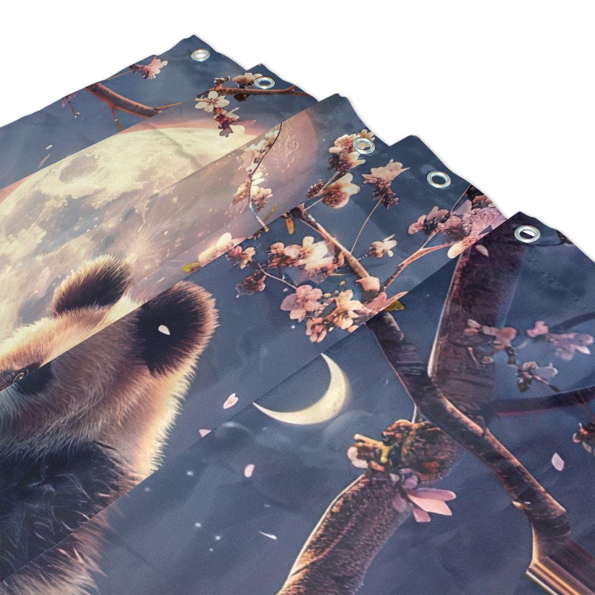 UMIRIKO Panda Animal Moon Cherry Shower Curtain Sets, Washable Bathroom Shower Curtain with 12 Hooks for Women Men 72x72 Inch 202b5518