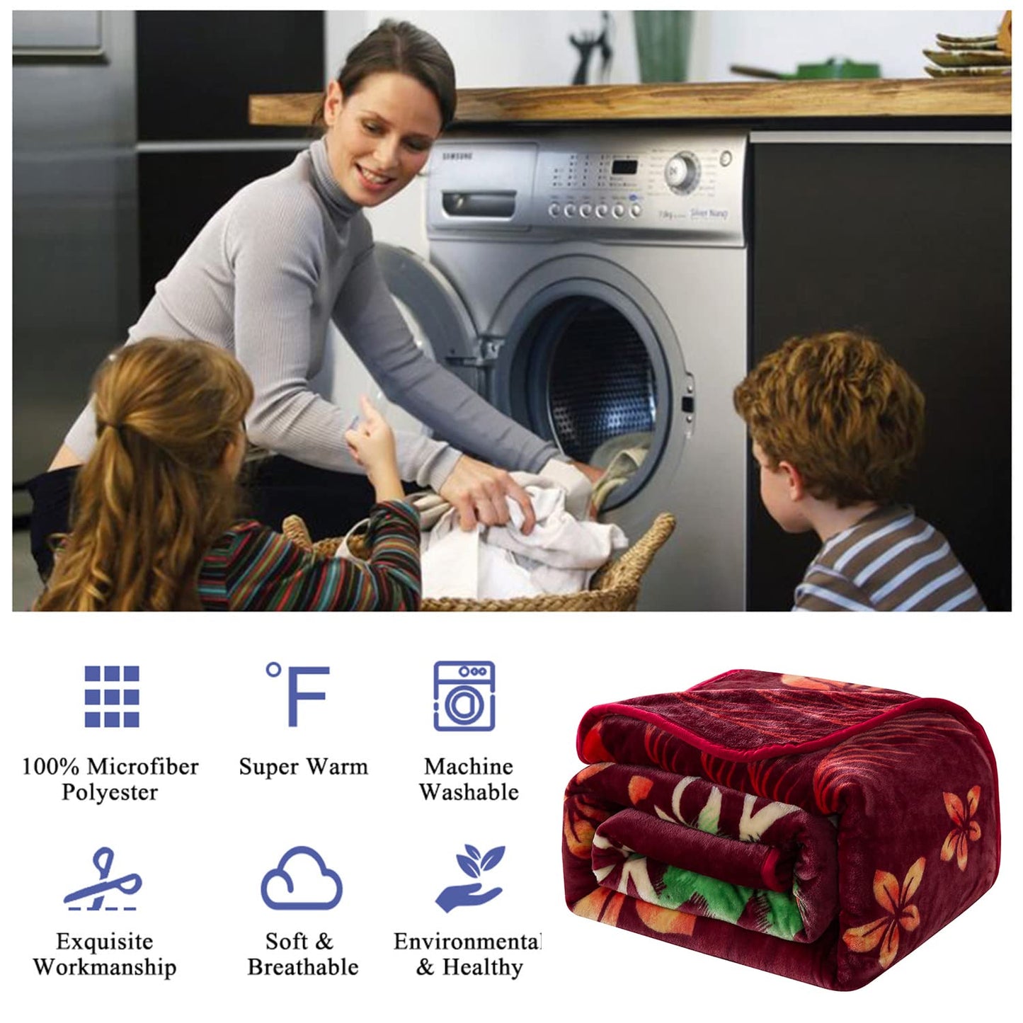 JYK Plush Fleece Blanket Queen Size 91" x 75", 3.7LBs 1 Ply Soft Korean Mink Warm Lightweight Bed Blanket for Autumn Winter