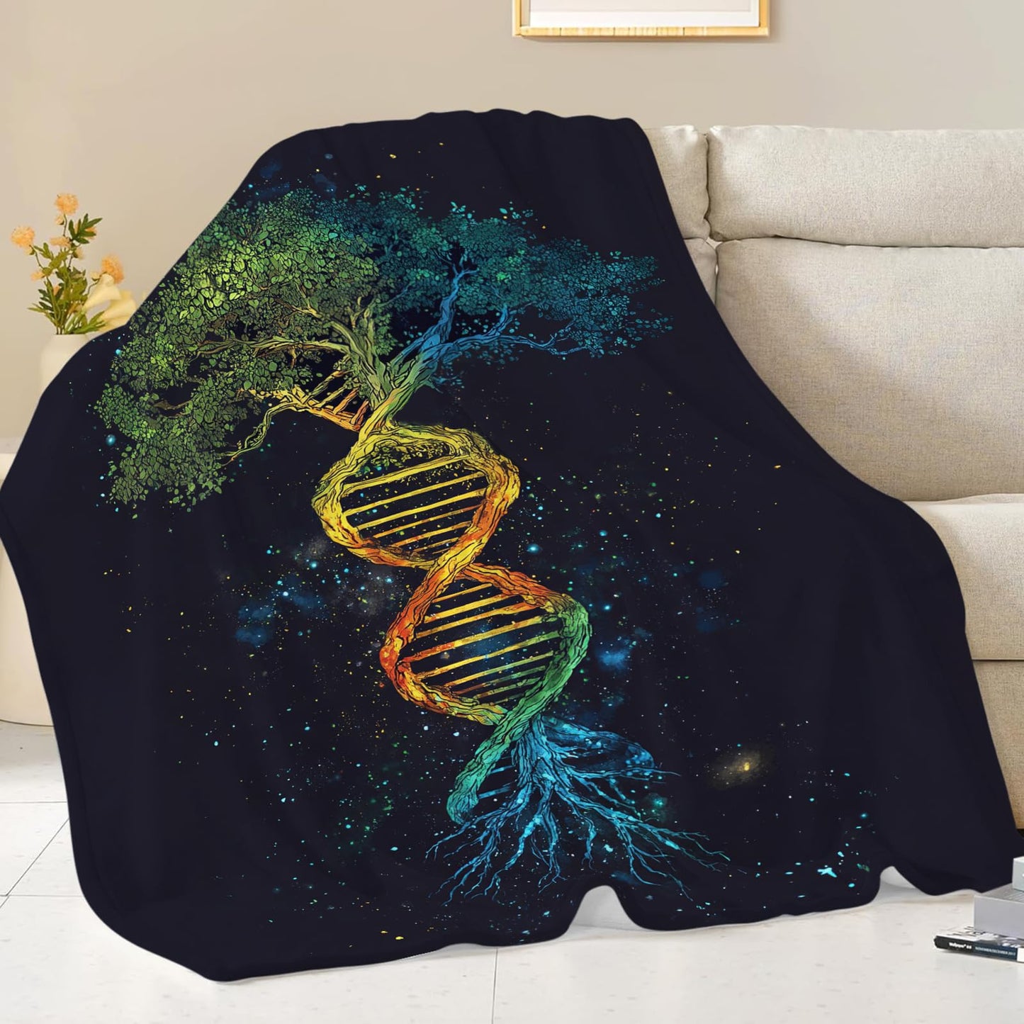Dynova Tree of Life Blanket Cozy Plush Galaxy DNA Throw Blankets Fuzzy Flannel Fleece Gifts for Girls Boys Women Men Decor 50"X40"