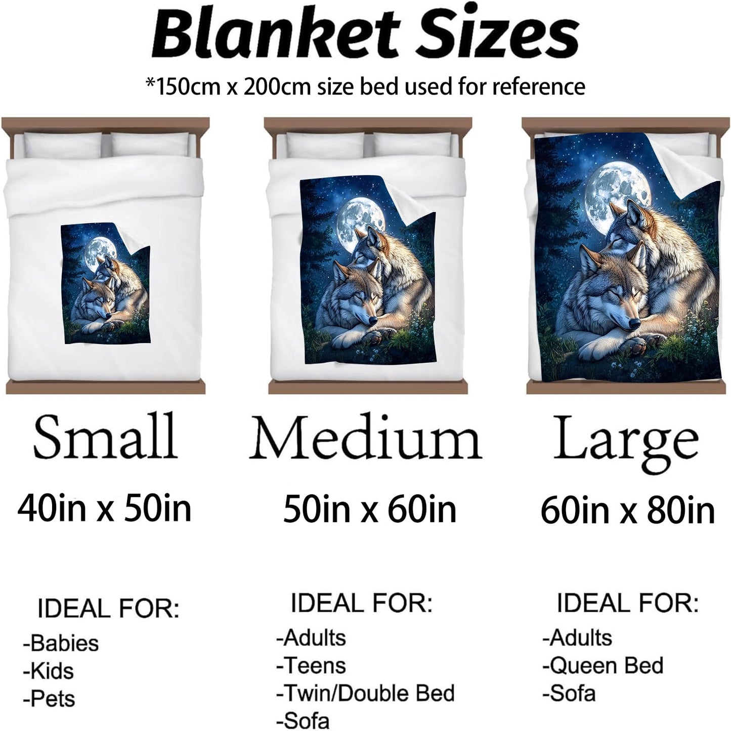 Kibue Sleeping Wolf Blanket - Soft & Cozy Warm Flannel Throw, Full Moon Design - Lightweight Plush Blankets for Travel, Sofa, Bedroom, Office - Gifts for Women Adults Kids - for All Seasons 60"×50"