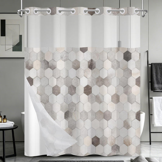 NAEMBCU No Hook Geometric Shower Curtain with Snap in Liner 71x74 Inch