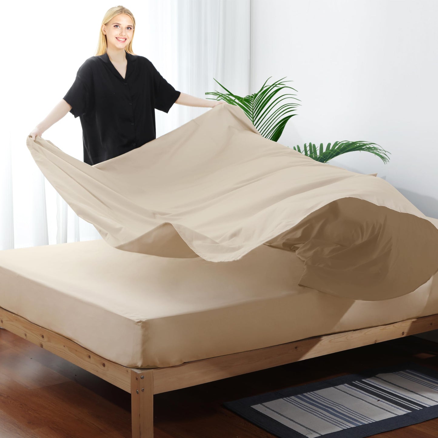 Flat Sheet Only 2 Pack,TwinXL Size 400 Thread Count 100% Egyptian Cotton Flat Sheet - Wrinkle, Fade, Stain Resistant (Beige,TwinXL,2Pack)