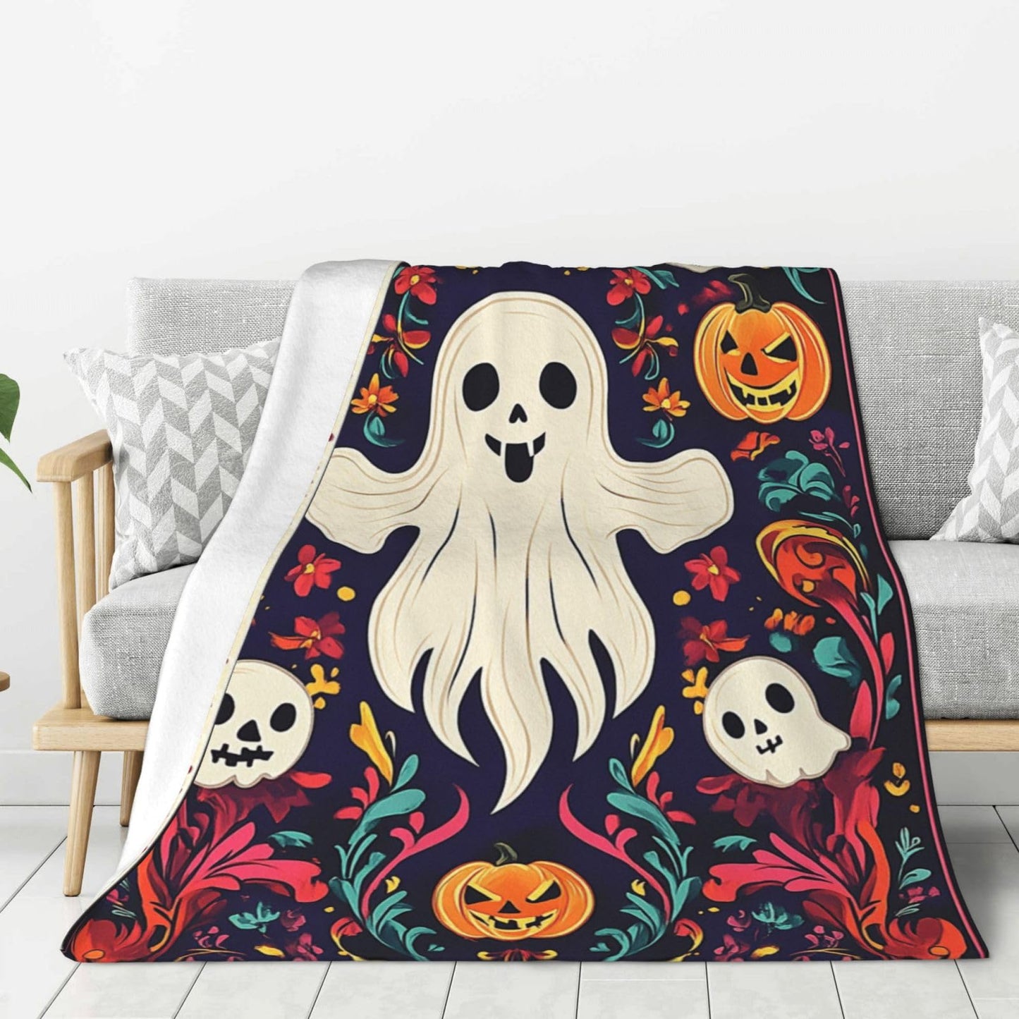 CDSASHCA Spooky Ghosts Flannel Blanket,Cute Design with Floating Phantom Print,Ultra-Soft Fleece for Festival Party Cozy Vibes，Suitable for Sofa,Bed and Office Decoration，Gifts for Friends 60X80 Inch