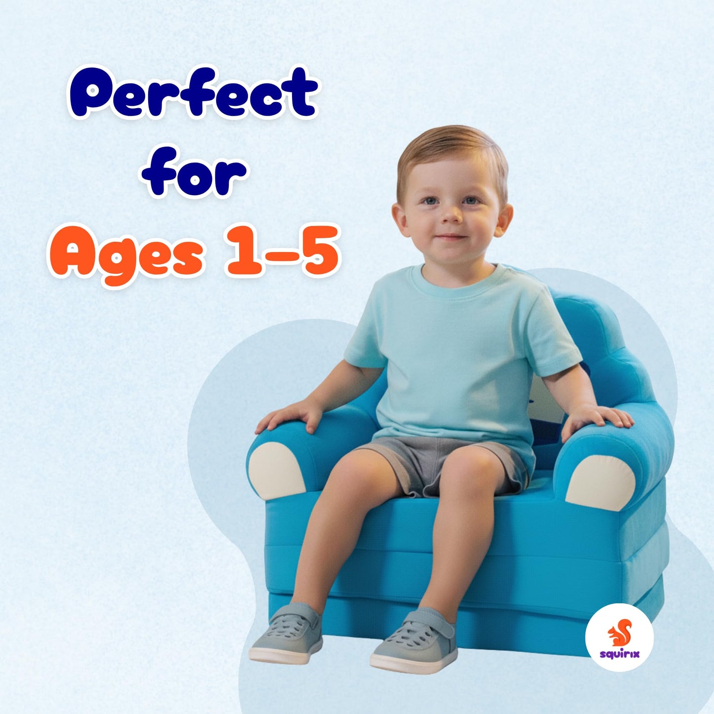 Squirix Kids Folding Chair – Plush Royal Crown Fold Out Chair Bed for Toddlers – Soft Kid Couch for Boys – Lightweight Washable Kids Furniture for Bedroom, Playroom, or Travel (Blue)