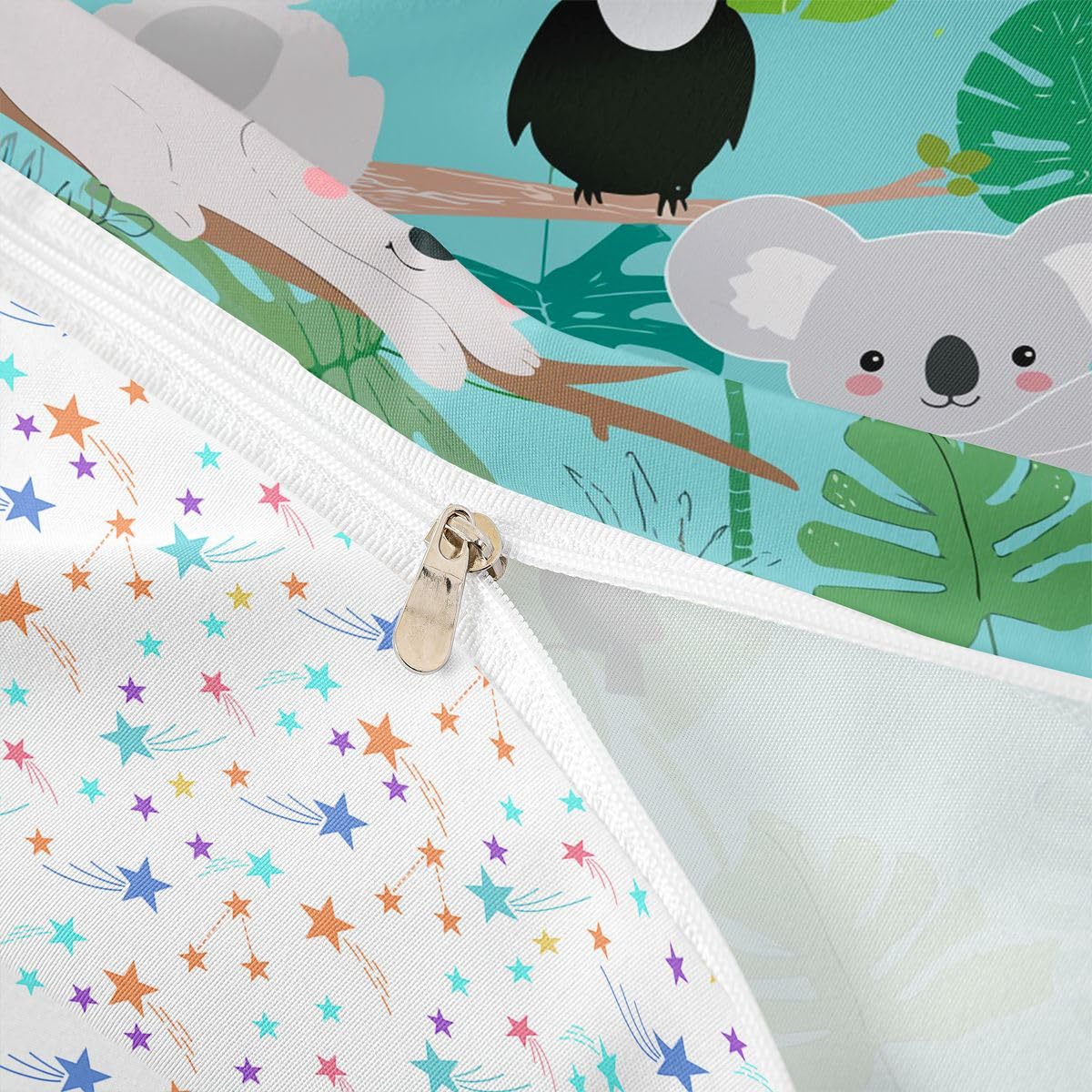 Kids Koala Duvet Cover Cute Animal Pattern Bedding Set Palm Leaf Comforter Cover for Boys Girls Children Room Decor Lightweight Cartoon Koala Printed Bedspread Cover Queen Size With 2 Pillow Case