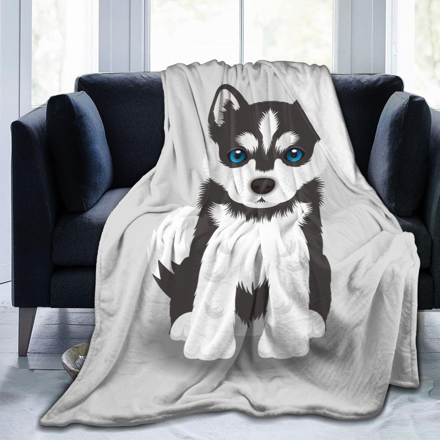 Cute Siberian Husky Puppy Dog Blanket Soft Lightweight Throw Blankets Cozy Flannel Bed Throws for Sofa Couch Travel Home Room Bedroom Decor Gifts for Boys Girls Kids Adults 60"x50"
