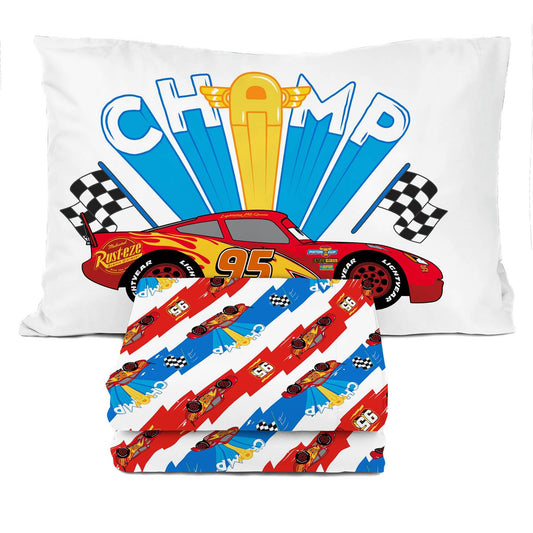 Sunny Side Up Disney Pixar Cars Lightning McQueen Twin Sheet Set - 3 Piece Kids Racecar Bedding Set Includes Pillow Cover - Super Soft Microfiber Sheets