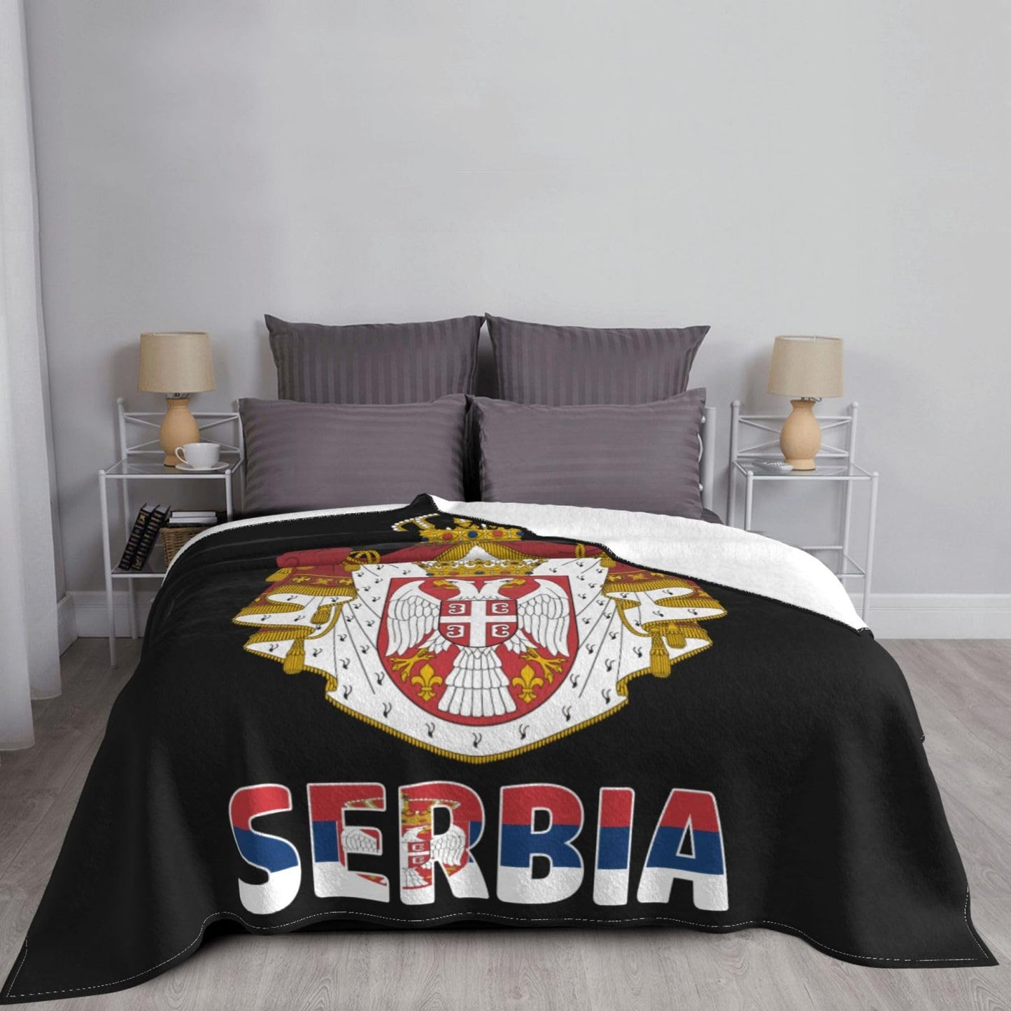 Throw Blanket Serb National Emblem Super Soft Flannel Caroset Lightweight Warm No Pilling Woollen Blankets Sofa Bed Dorm Bedroom Office Home 60"X50"
