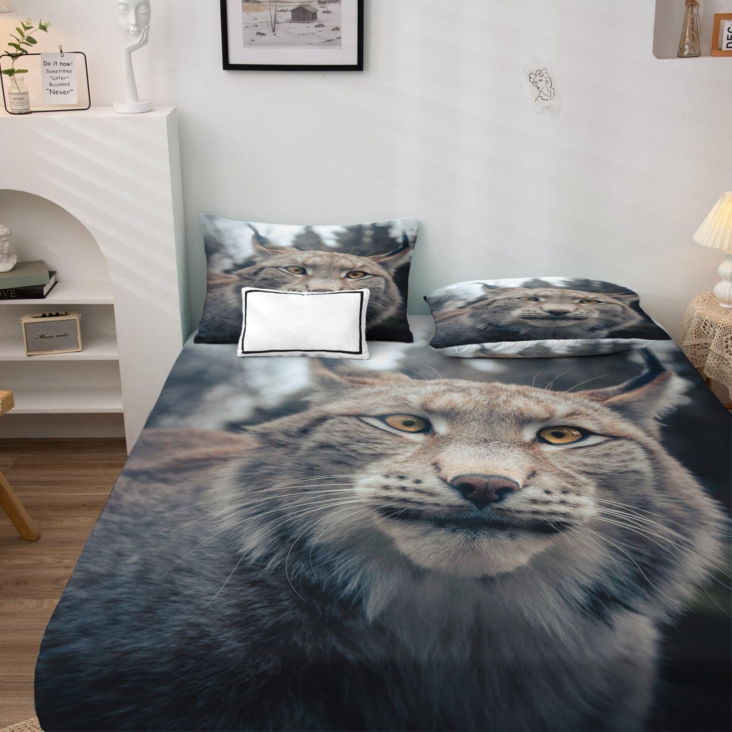 THYUNQ Lynx Sheets Full Size Bed, 3D Animal Pattern Bedding Sheets & Pillowcases - 16 Inch Deep Pocket, Super Soft Microfiber Printed Sheet Set 4 Piece