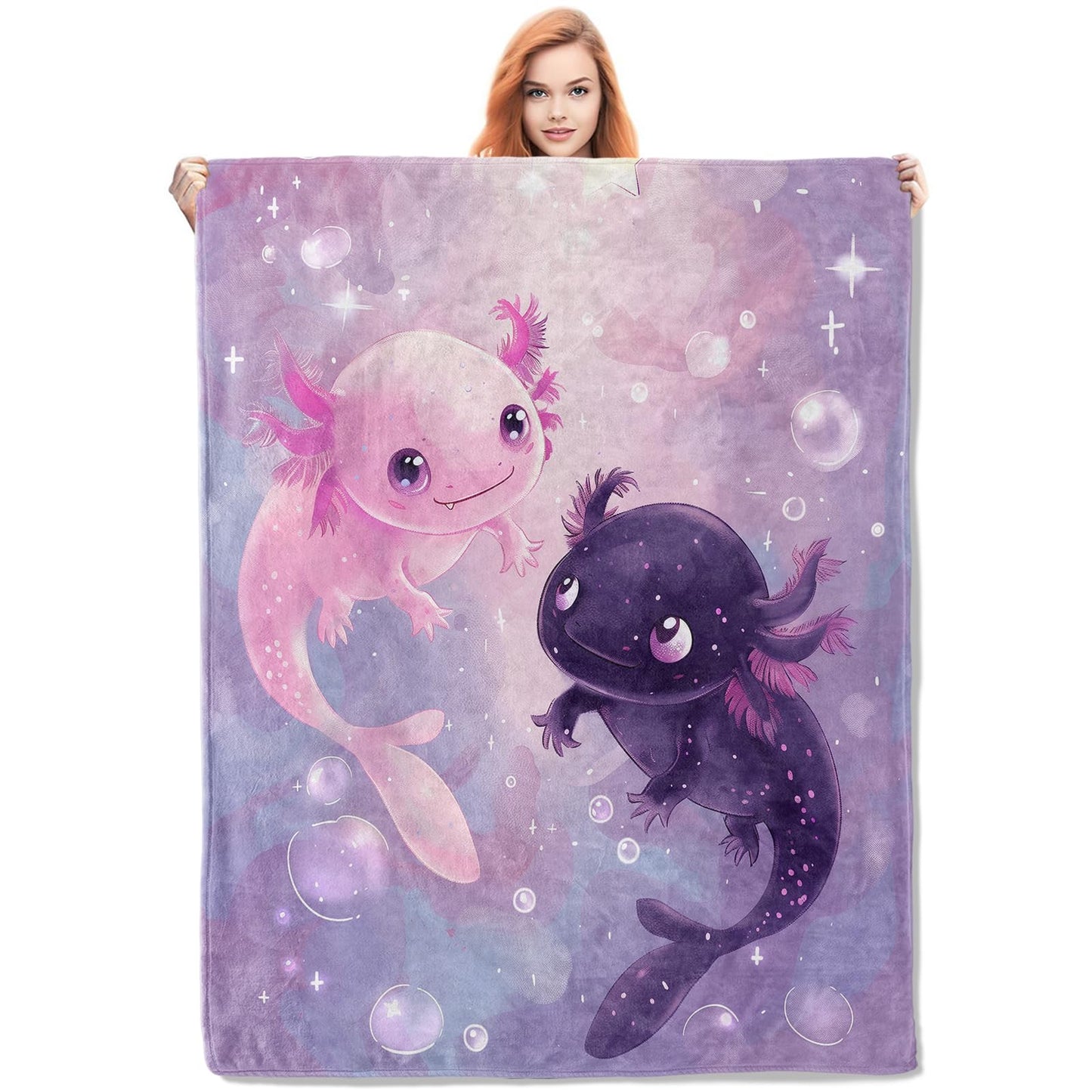 VANZEV Axolotl Blanket,Cute Axolotls Flannel Throw Blankets,Soft Warm Lightweight Cozy Plush Animal Dark Purple Throws for Bedroom Sofa Home Travel Decor Gifts for Women Girls 60"x50"
