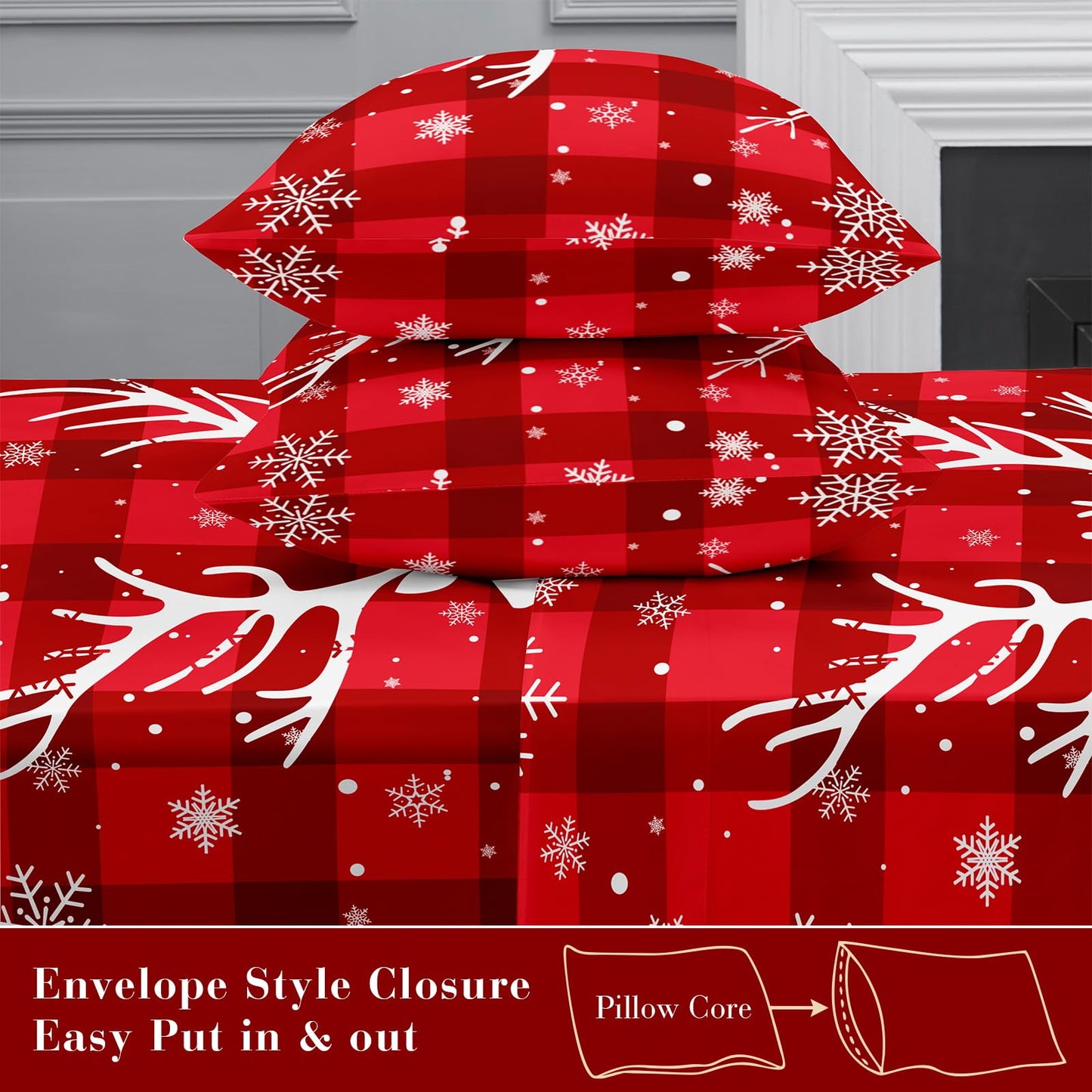 YIYEA Christmas Queen Sheet Set, Luxury 1800TC Double Brushed Microfiber Christmas Bed Sheets for Queen Size Bed, Extra Soft, Deep Pocket, Shrinkage and Fade Resistant, 4PC (Queen)