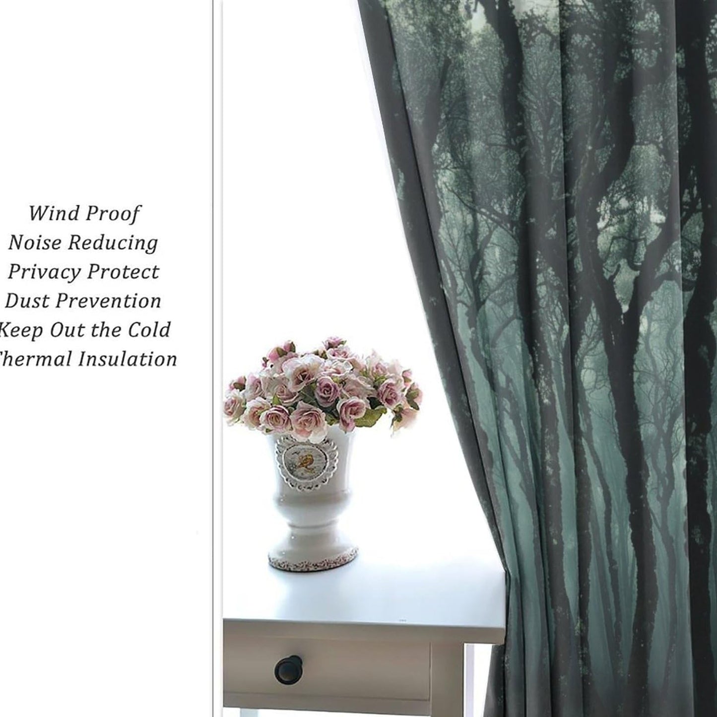TOWINSFB Tree Forest Green Blackout Curtains for Bedroom/Living Room, Foggy Jungle Trunks Grommet Curtains Thermal Insulated Window Drapes, 2 Panels, Each 21W x 45L
