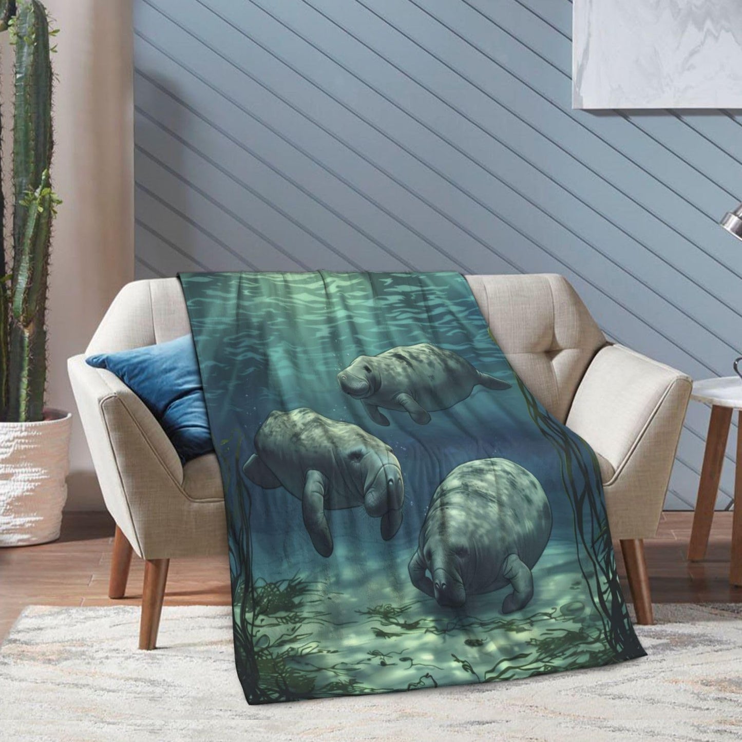 Cute Manatee Blanket Gifts for Women Manatee Lovers, Ocean Manatees Themed Throw Blankets, Soft Cozy Lightweight Plush Throws for Living Room Sofa Couch Home Decor 50x60in