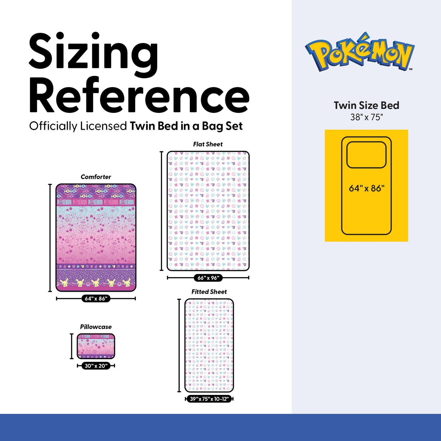 Northwest Pokemon Light and Sweet Twin Size Bed in a Bag Set, Pikachu Eevee Jigglypuff, Kids Boys Girls Bedding Comforter Sheets