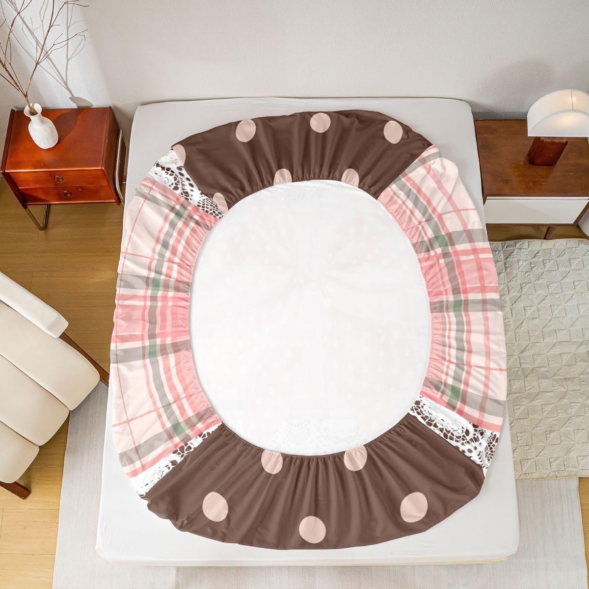 jejeloiu Plaid Bowknot Fitted Sheet Twin Size for Kids Boys Girls Polka Dots Bed Sheets Set 16" Deep Pocket Soft Breathable Microfiber Pink Brown Bow Bedding with 1 Pillowcase Room Decor