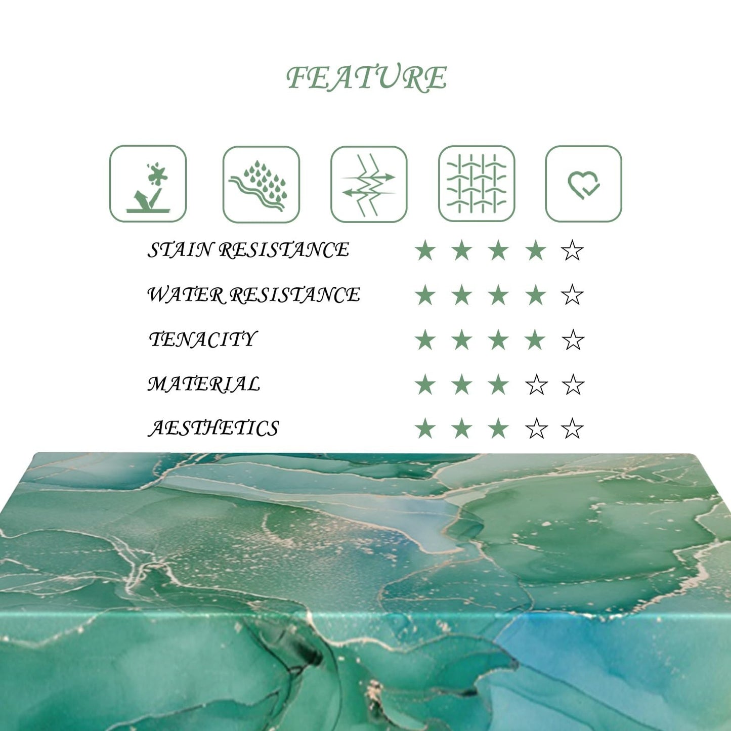 ggaimwf 60x102 Inch Marble Texture Rectangle Tableclot Teal Green Gold Abstract Fluid Art Modern Luxury Style Table Cloth Waterproof Wrinkle Free Table Cover for Home Kitchen Dining Patio Banquet