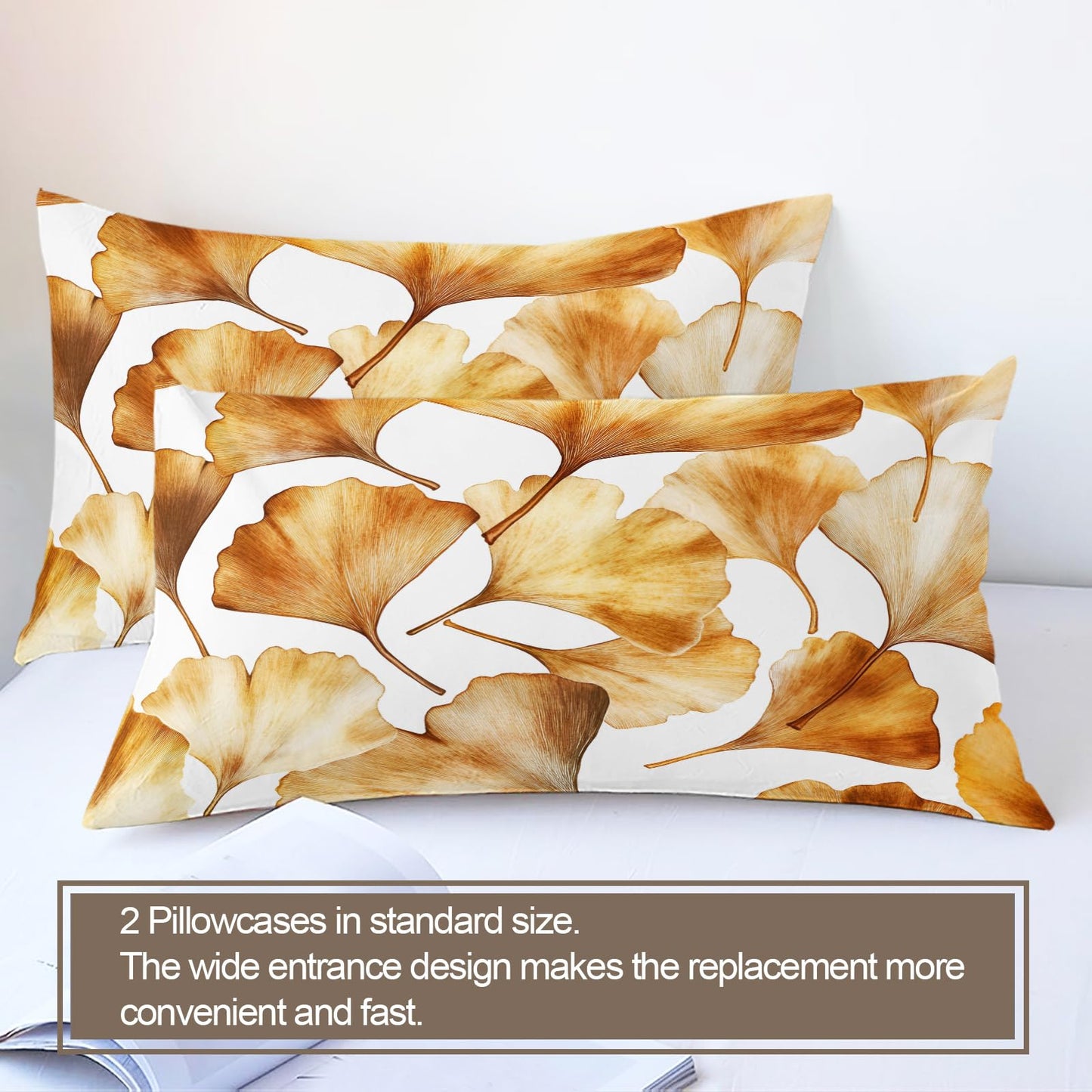 PAISUOQ Leaf Duvet Cover Full Size, Ginkgo Biloba Bedding, 3 Piece, Soft Microfiber Patterned Comforter Cover with Zipper Ties & 2 Pillowcase, Autumn Leaves Bedroom Decor & Gifts
