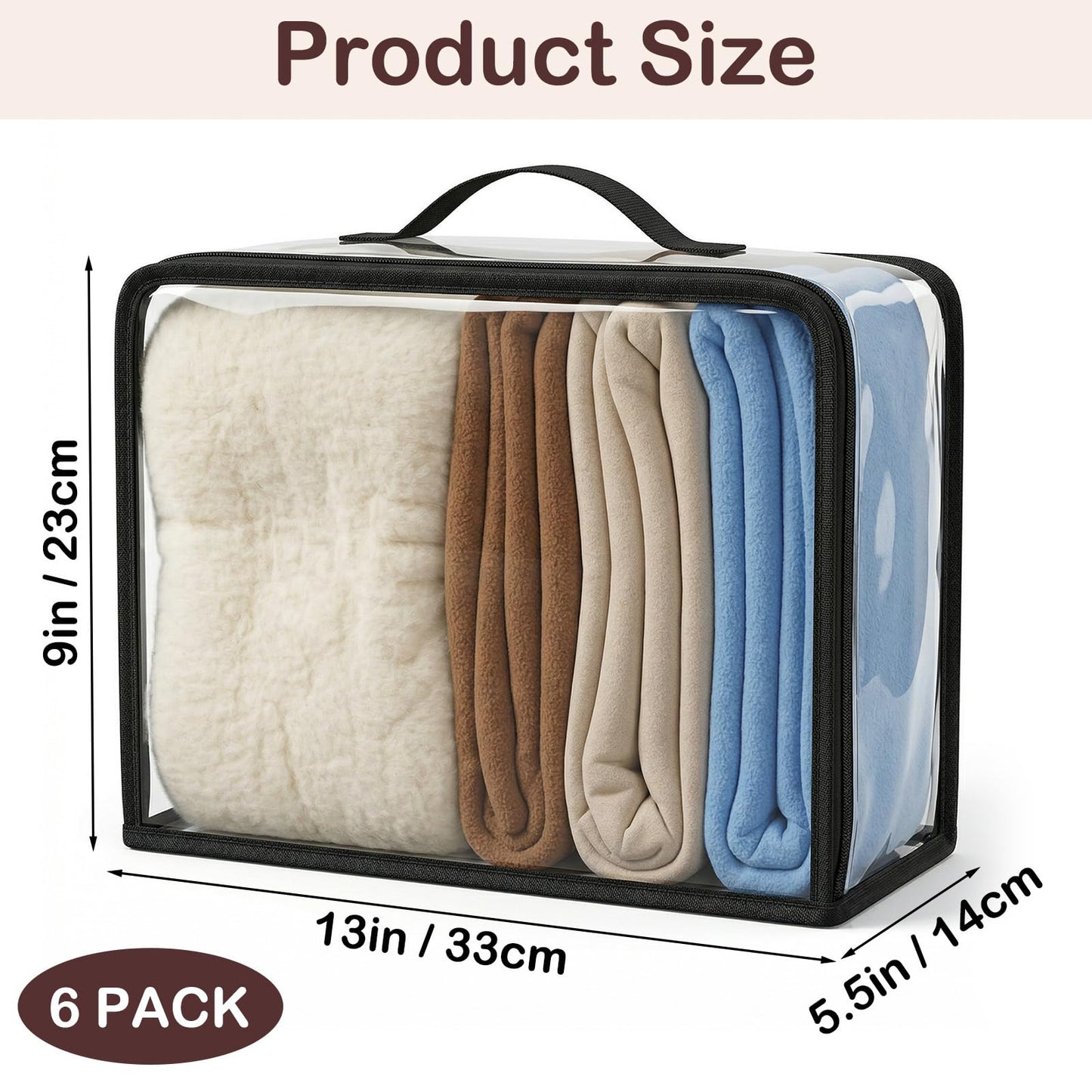 6 Pack Large Clear Storage Bags & Packing Cubes, 33L Extra Large PVC Zippered Organizer with Handle for Travel, Blanket, Sweater, Clothing & Home Storage