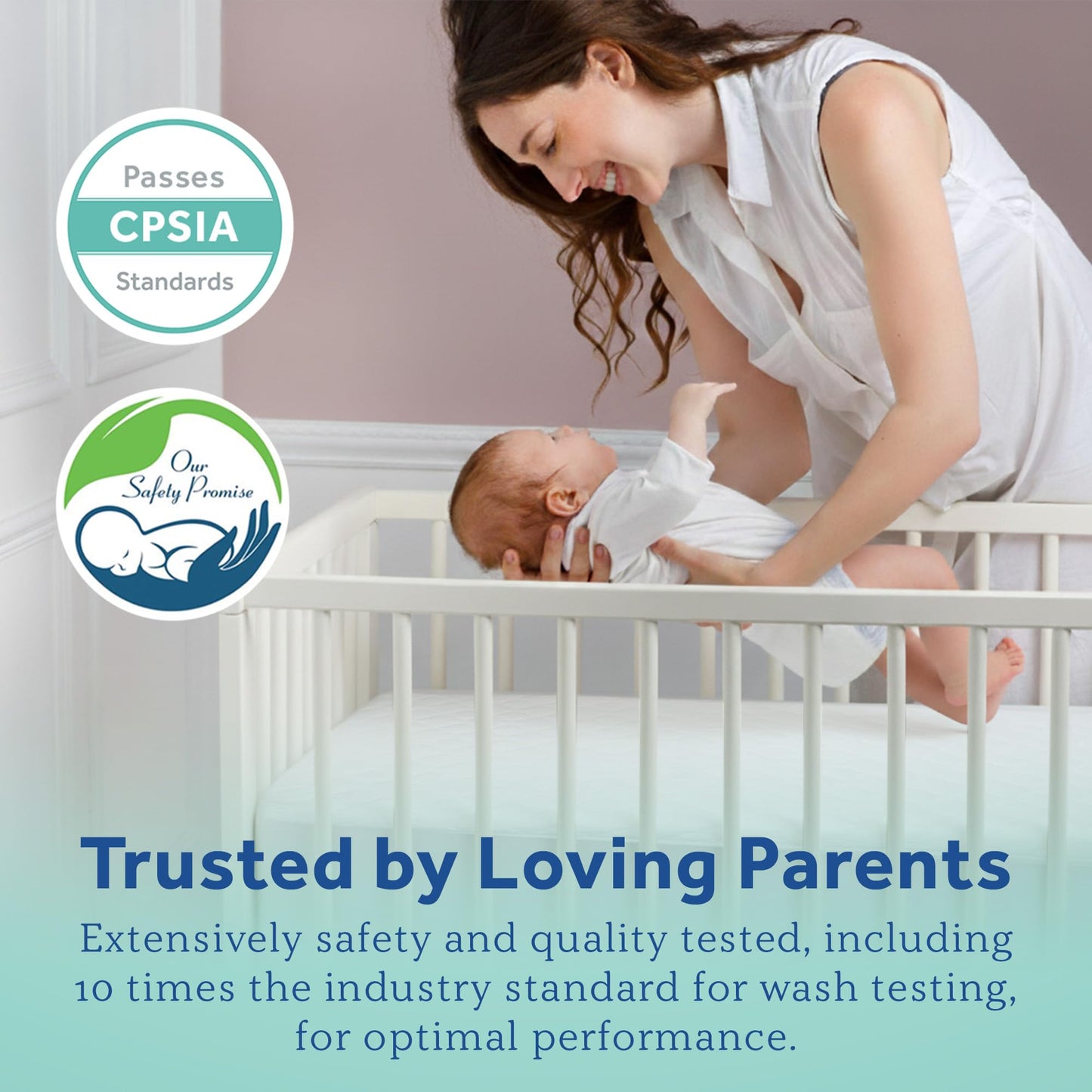 Sealy Baby Crib Mattress Protector - Stain Protection Waterproof Pad, Noiseless Fitted Sheet Cover with Quilted Cotton-Blend Top for Comfort – Machine Washable and Easy Clean, 52x28