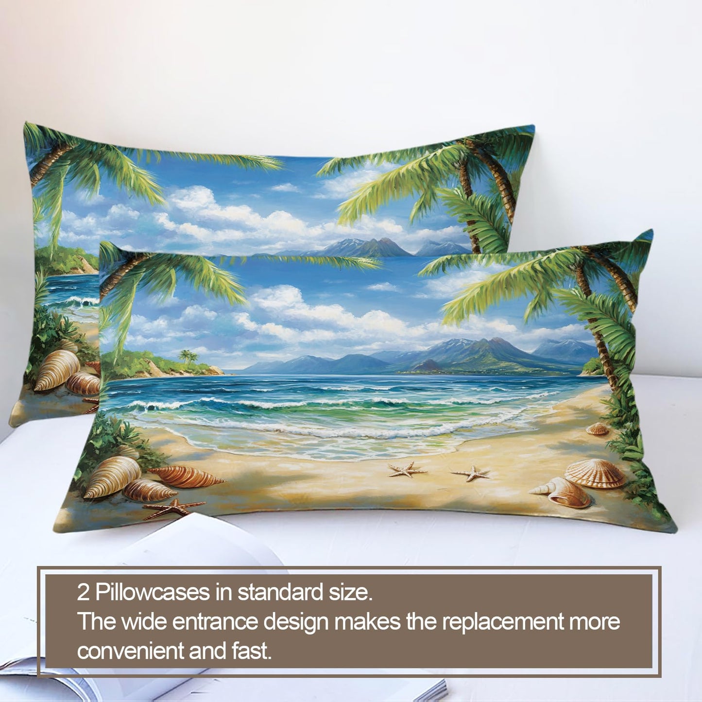 GKPLY Tropical Beach Bedding Comforters, Palm Tree Ocean Duvet Cover, Coastal Seascape Comforter Set, Reversible Print - Vacation Reversible Print Bedding Duvet Cover & 2 Pillowcases California King