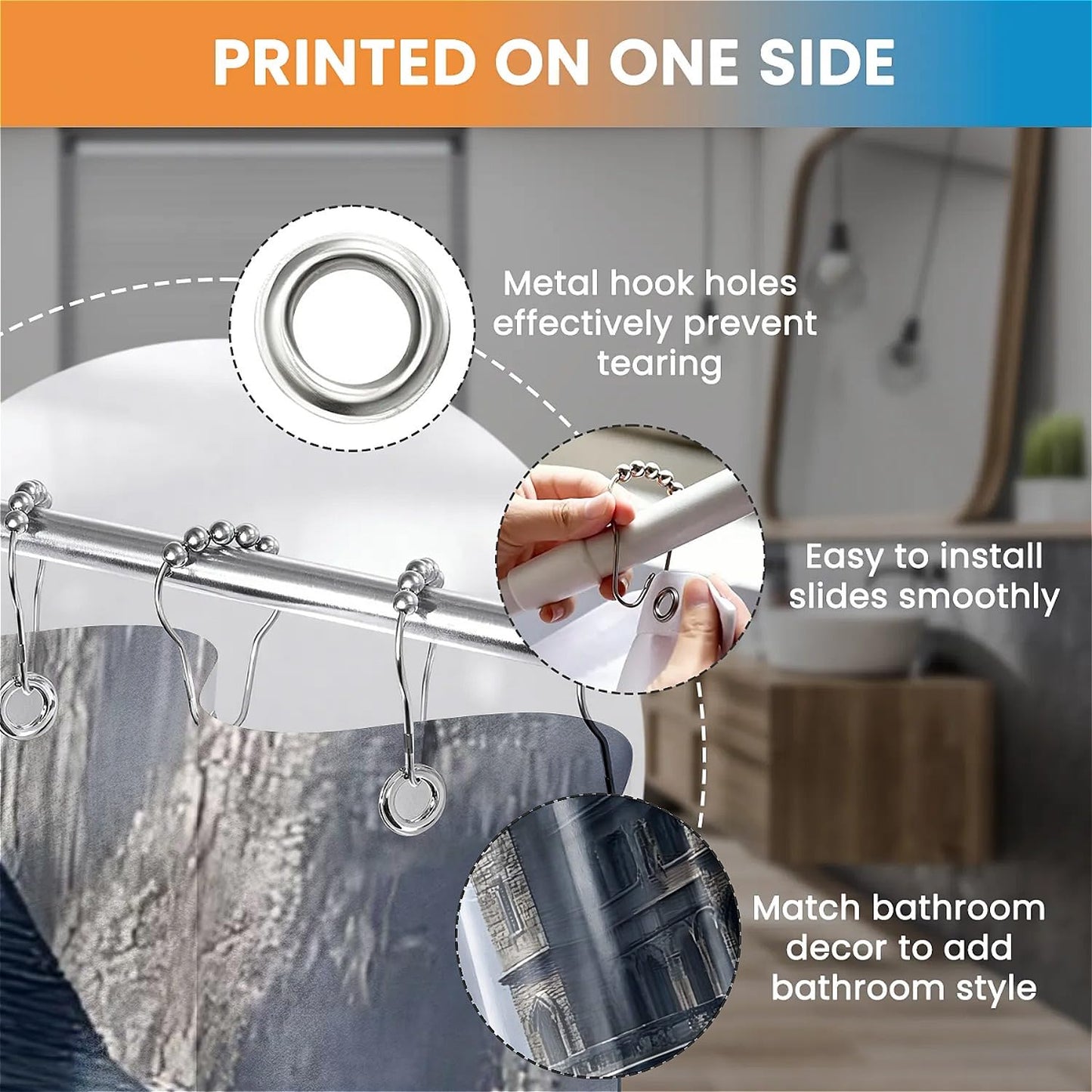 TANGXUNFA Pterosaur Castle Shower Curtain for Bathroom, Water-Resistant Long Shower Curtain Set 72x72 Inch with Metal Grommets and 12 Metal Hooks