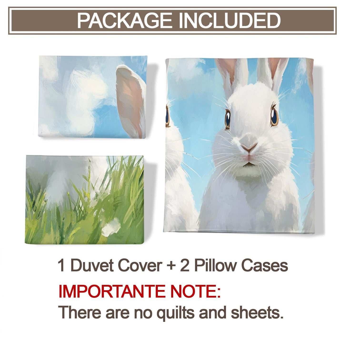 PAISUOQ Bunny/Kids Duvet Cover Queen Size, Cute Bunny Bedding Sets, 3 Piece, Soft Microfiber Patterned Comforter Cover with Zipper Ties & 2 Pillowcase, Easter Theme Bedroom Decor & Gifts