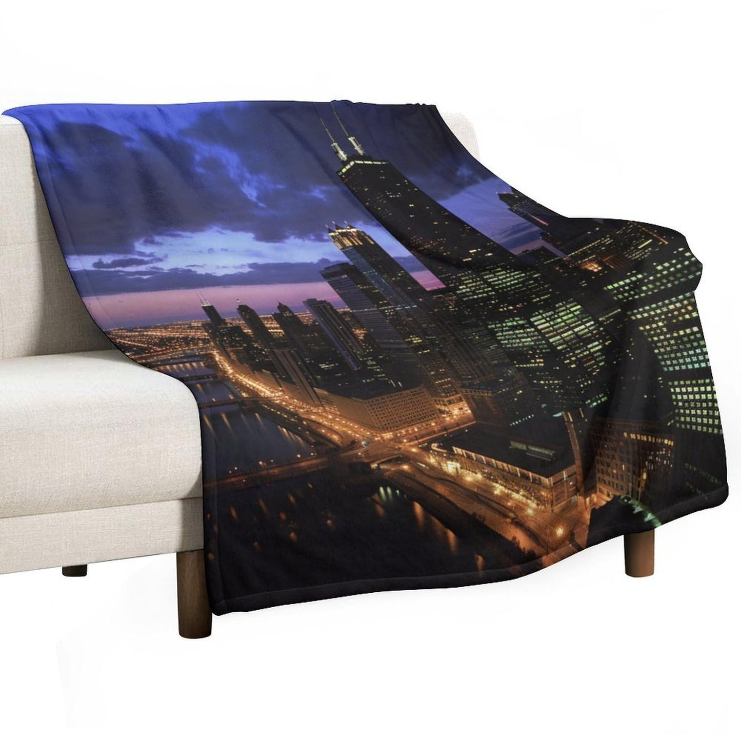 HDESDIS Night City Landscape Throw Blanket, Soft Cozy Chicago Skyline Skyscraper Blanket for Couch, Sofa, Bed, Warm Decorative Blanket for Women and Men, 50"x60"