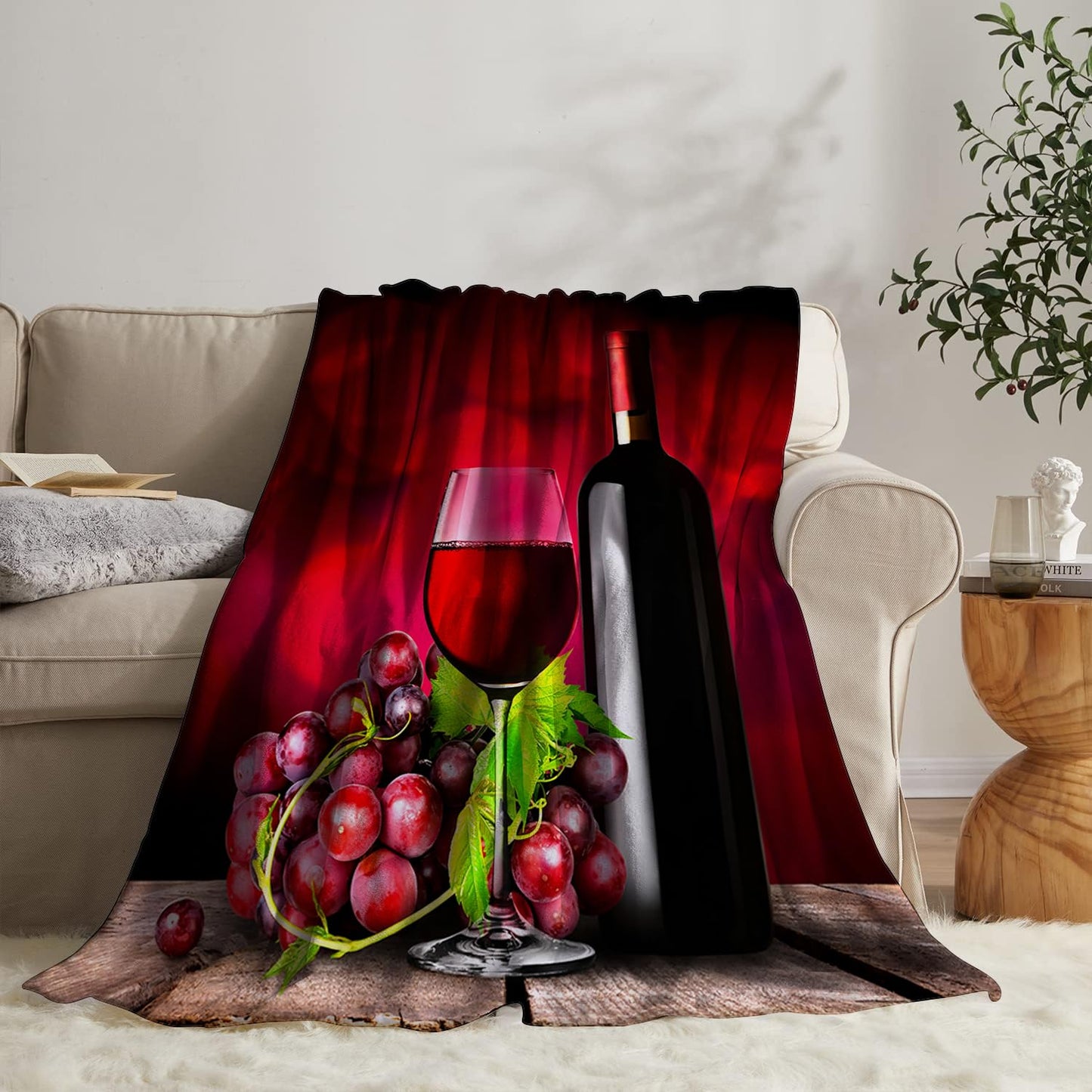 Red Wine Blanket 40" x 50" Grapes Romantic Wedding Glasses Super Soft Bedding Fleece Throw Blanket Microfiber Flannel Blankets Couch Sofa Warm Lightweight for Boys Girls