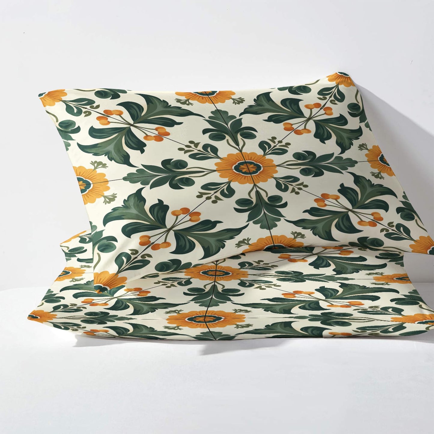 NOGAWA Ethnic Vintage Floral Sheets Queen, Boho Flower Bed Sheets, Deep Pocket & Soft Microfiber Bedding Sheets & Pillowcases 4 Piece - Fitted Sheet & Flat Sheet & 2 Pillow Cases
