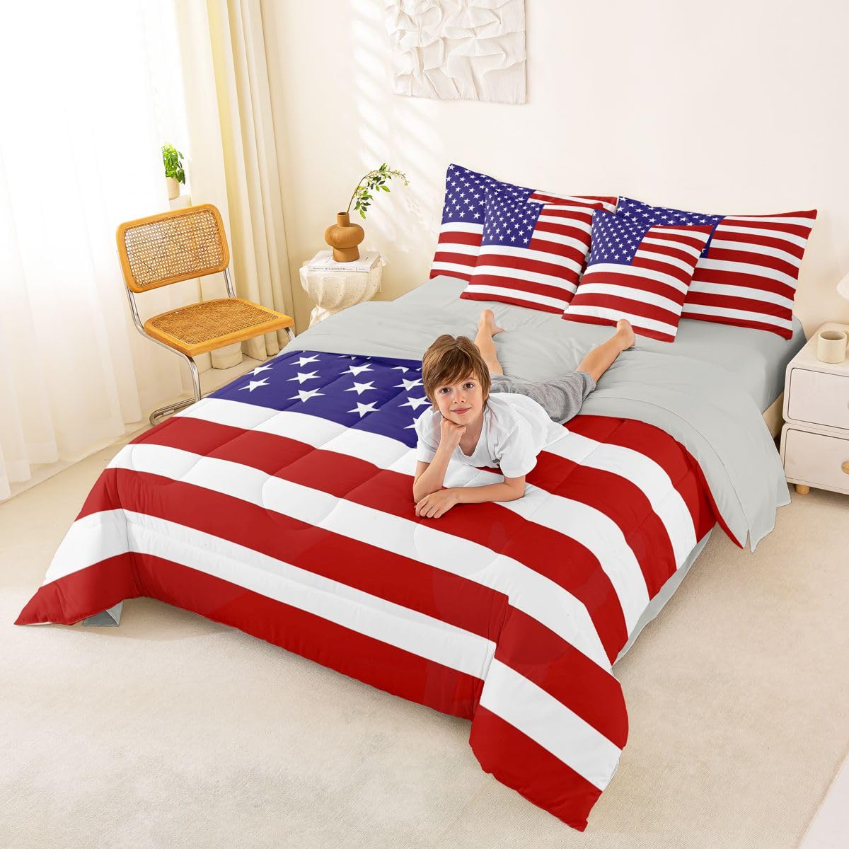 Feelyou American Flag Comforter Set with Sheets 7 Piece King Size World Countries Bed in a Bag Kids Boys Girls International Flag Bedding Set Bedroom Decor Breathable Soft Lightweight Microfiber