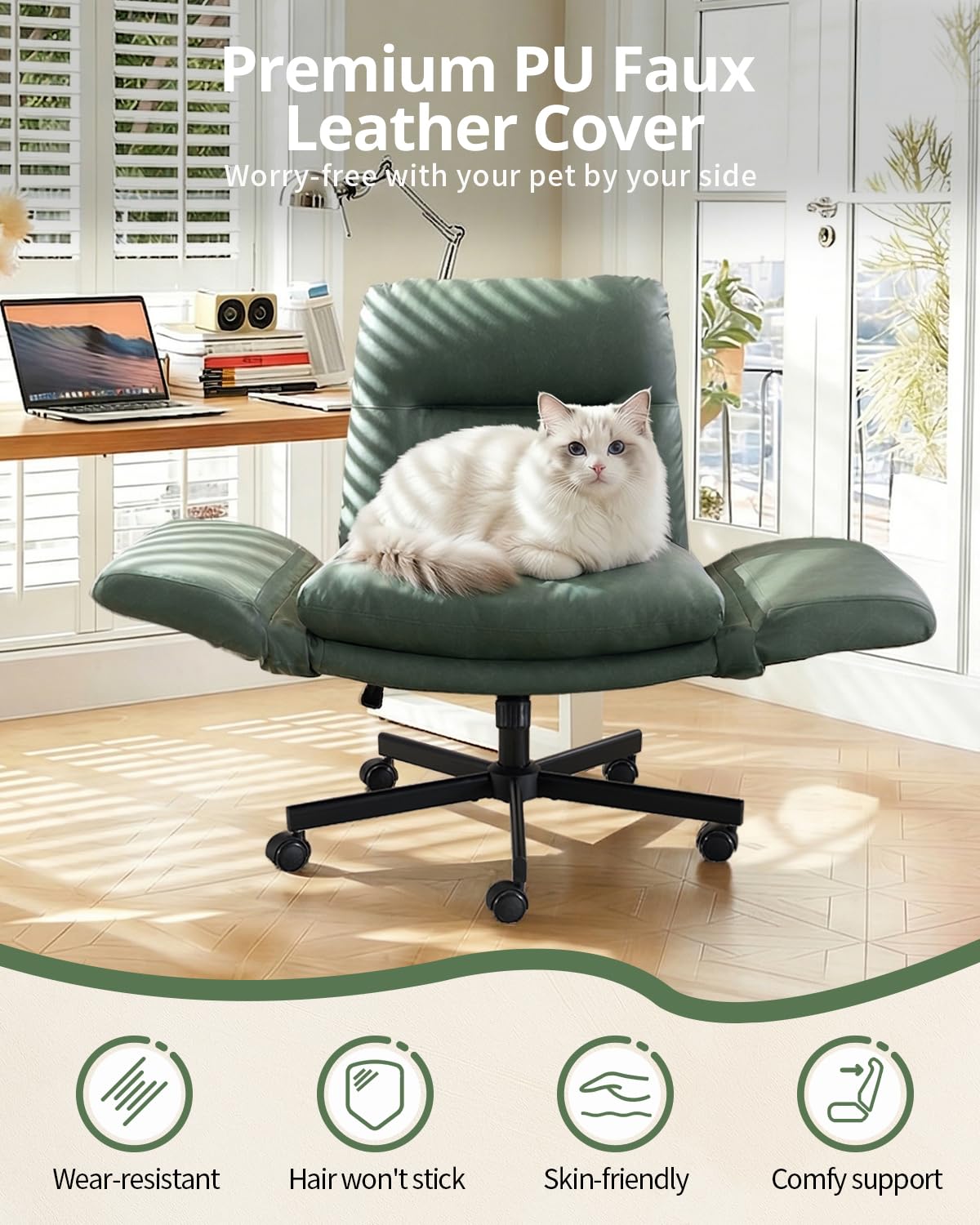 Karl home Criss Cross Desk Chair Vanity, Green