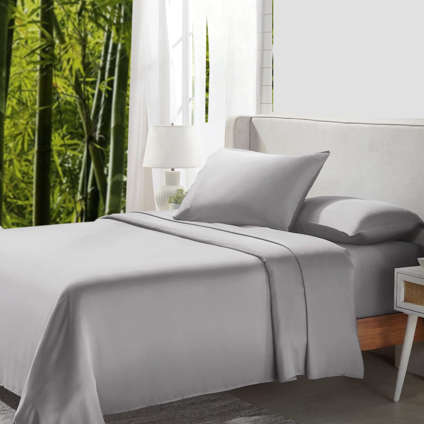 California Design Den Rayon from Bamboo Sheets King Size Set - Luxury Cooling Sheets King Size Bed with Deep Pockets, Durable Silk-Like Bedding Set - Silver Grey