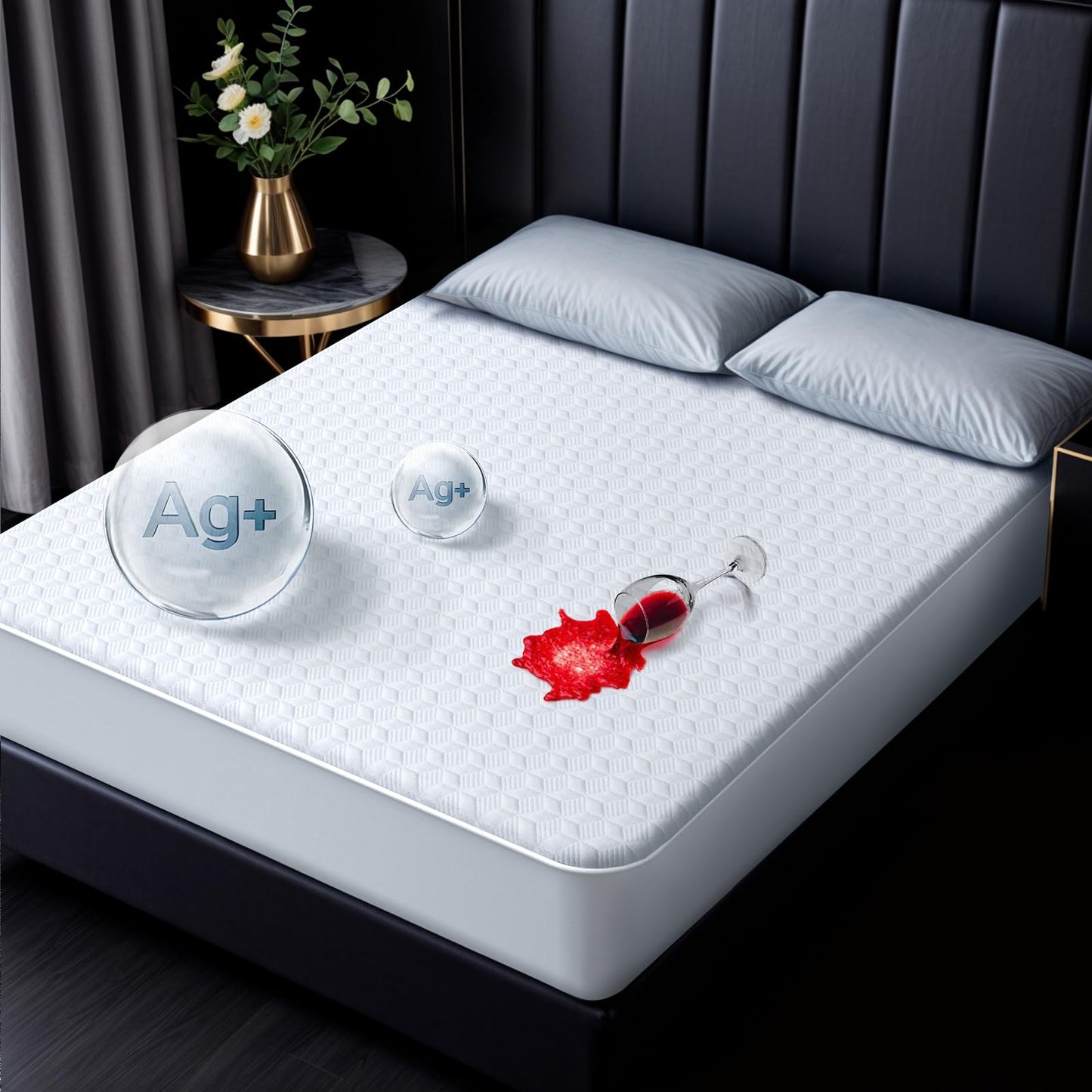 100% Waterproof Mattress Protector, Hypoallergenic Silver-Infused Mattress Topper Cover with No Odor, Breathable Cooling Bed Cover with 8"-21" Deep Pocket (King)