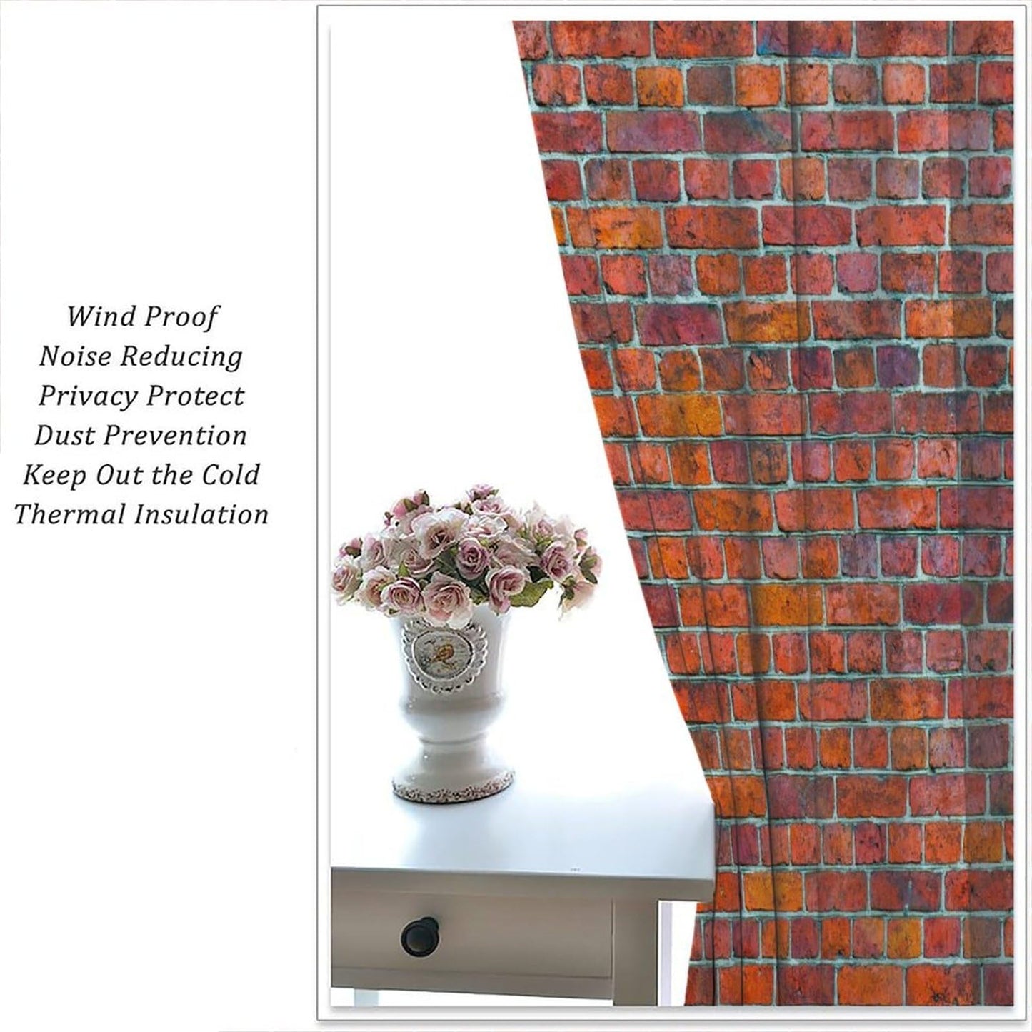 ICMOLYYENLO Vintage Red Brown Brick Wall Curtains, Vintage Stone Brick Rock Country Farmhouse Geometric Pattern Curtains for Living Room Bedroom Blackout Curtains 42x44 Inches