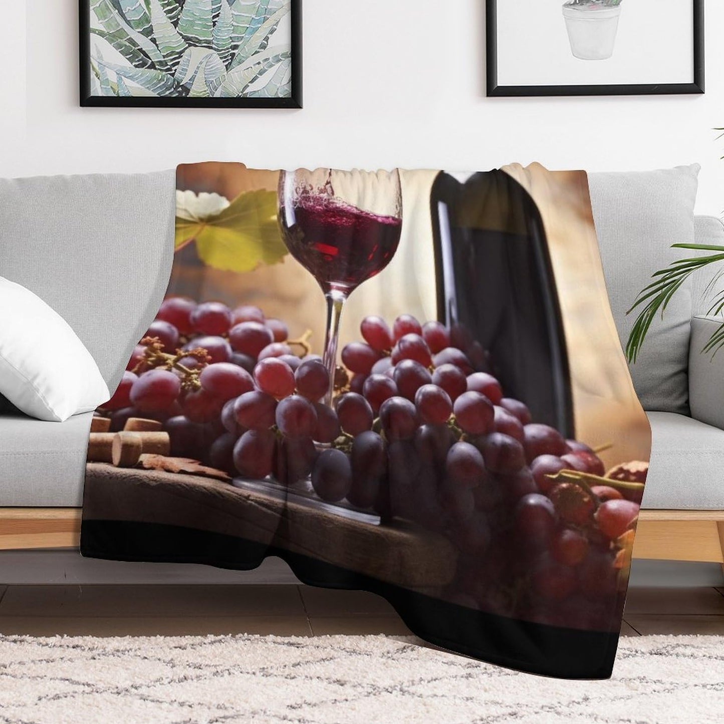Vuiopuf Grape Wine Print Blanket Lightweight Wrinkle-Resistant for Cozy Lounging, Picnics, Yoga, Decor Gifting