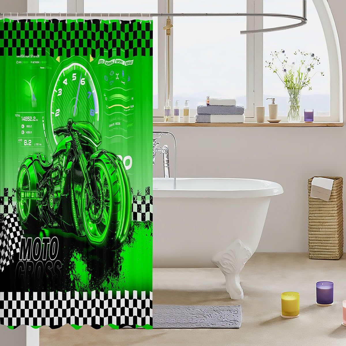 Feelyou Kids Dirt Bike Bathroom Shower Curtain Set Racing Motocross Bath Curtain Boys Girls for Motorcycle Shower Curtain Motorbike Teens Bathroom Accessories Bedroom Decor 72"x72"