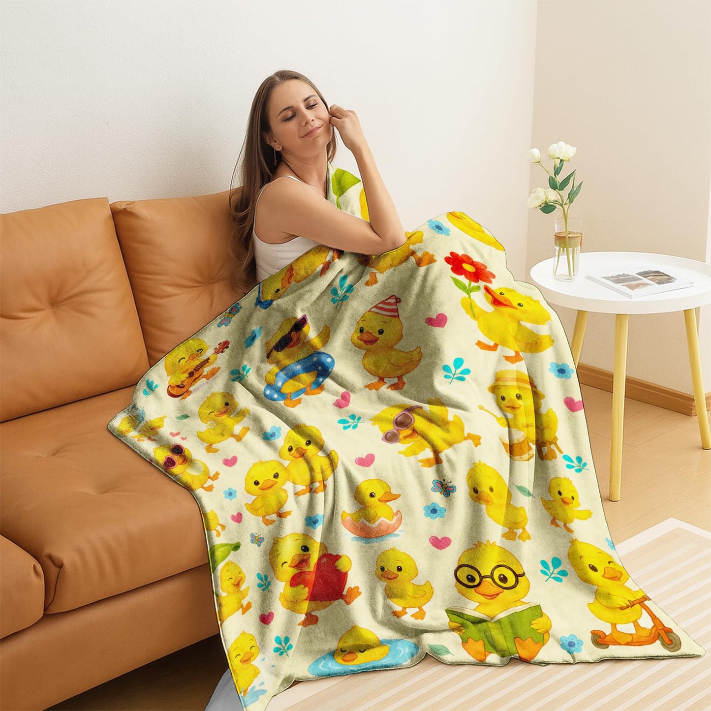 VCCQLNE Cute Duck Flannel Blanket 50x60in for Dorm Picnic Camping,Playful Cartoon Yellow Ducking Throw Blankets,Fun Home Decoration,Warm All Season Use,Thoughtful Gifts for Girls Boys Teens