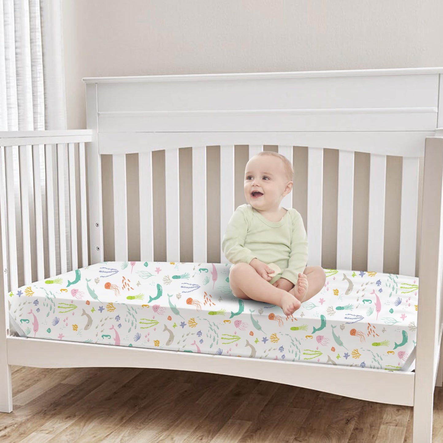 Bimocosy Crib Sheets 4 Pack, Baby Crib Sheets Fitted for Boys and Girls Breathable & Snug Fit, Soft Toddler Bed Sheets for Standard Crib Mattress Nursery Daycare Essentials, Ocean World