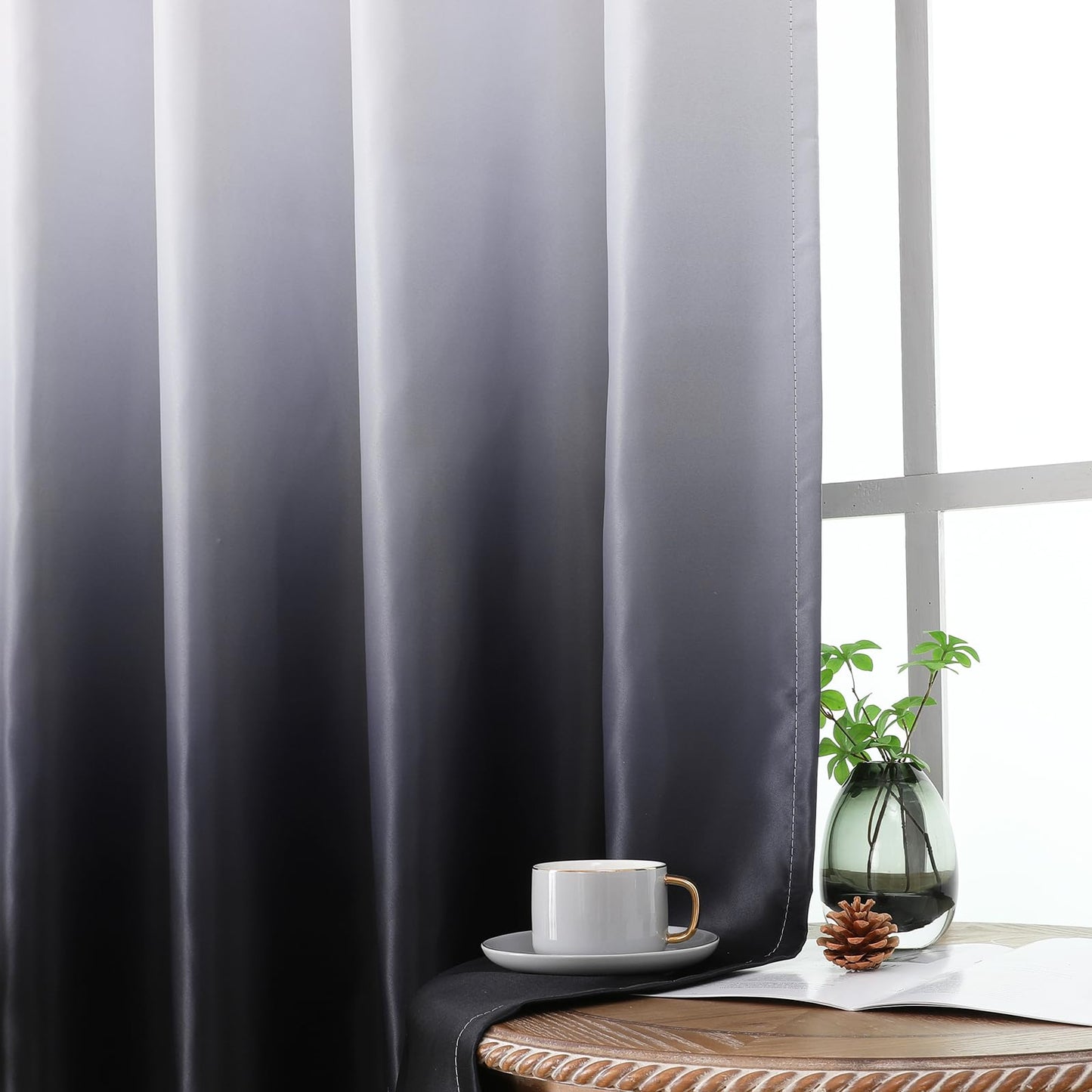 Estelar Textiler Black and Greyish White Blackout Curtains for Bedroom, Ombre Black out Curtains 84 Inch long for Living Room,Room Darkening Thermal Insulated Grommet Window Drapes,52x84 Inch,2 Panels
