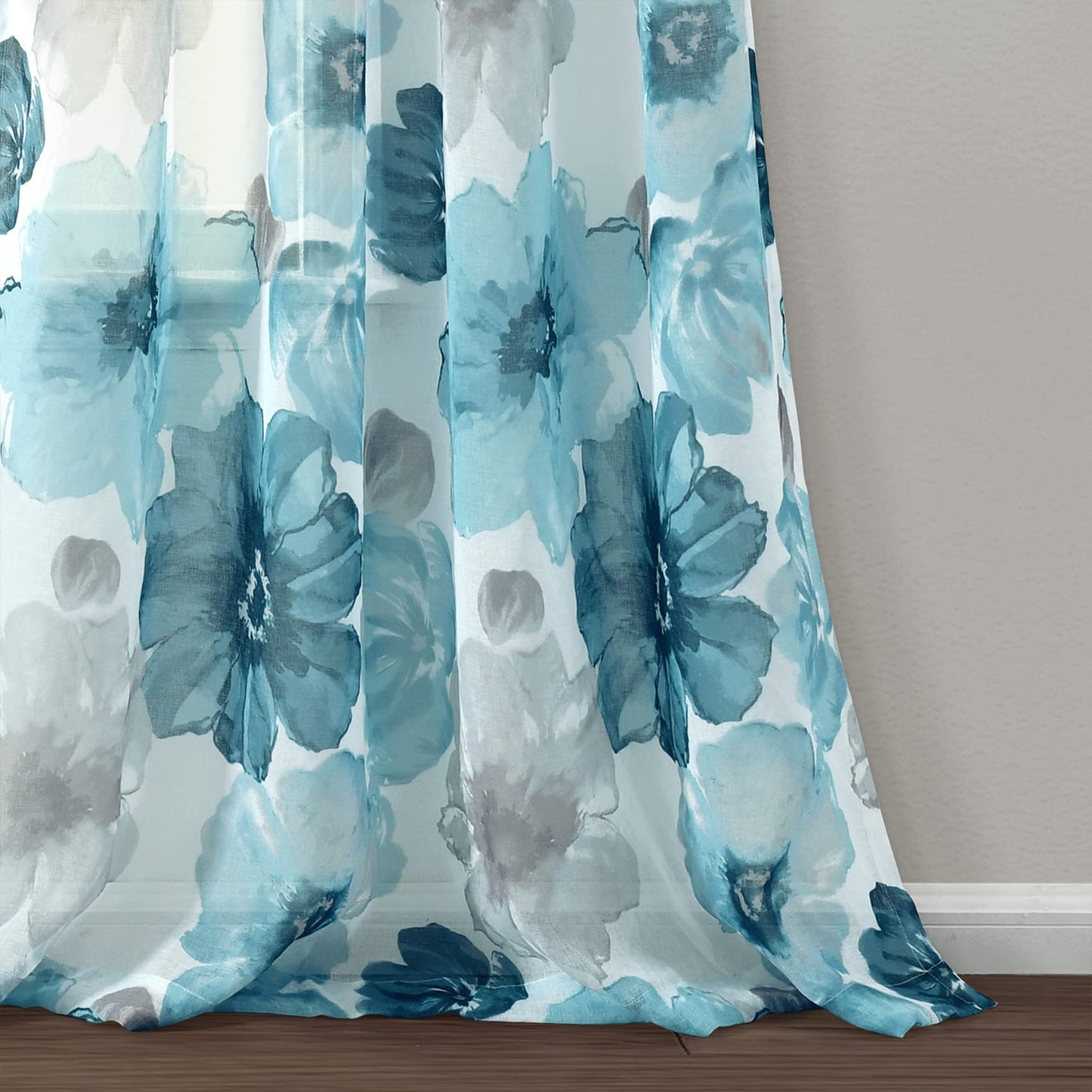 Lush Decor Leah Floral Sheer Window Curtain Panels Pair 52"W x 84"L Blue - Floral Curtains for Bedroom - Sheer Curtains for Living Room