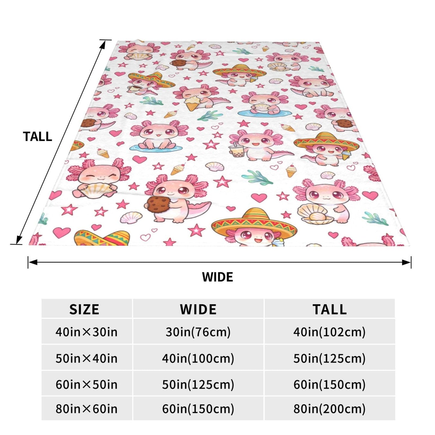 Axolotl Throw Blanket 50"x40" Cozy Fluffy Plush Blanket Soft Flannel Throw Blanket for Kids Men Women Gift Sofa Bed Couch