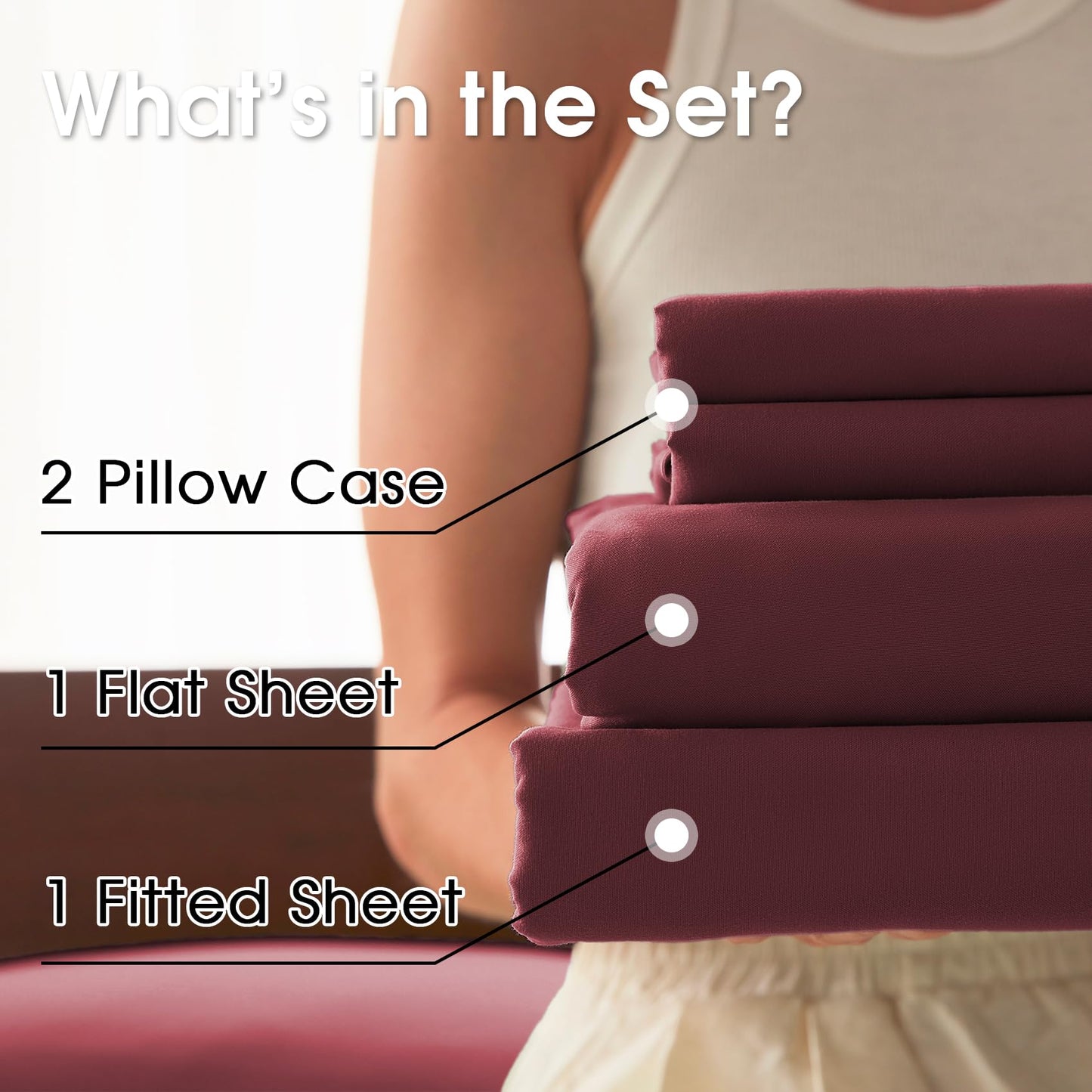USXIBEI Queen Size 4 Piece Sheet Set - Comfy Breathable & Cooling Bed Sheets Set, Soft and Wrinkle Free, Deep Pockets, Easy & Secure Fit, Hotel Luxury Bedding - Oeko-Tex - Burgundy