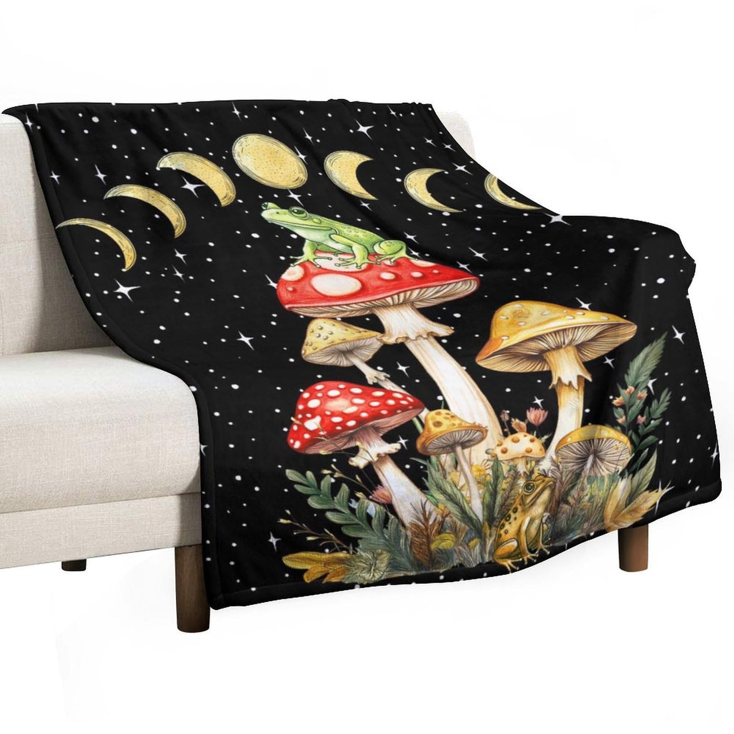 Mystical Frog and Mushroom Throw Blanket for Teens Boys Girls and Adults Soft Warm Cozy Funny Food Midweight Flannel Blankets for Couch Sofa Bed Camping Travel Home Decor 40" X 50"