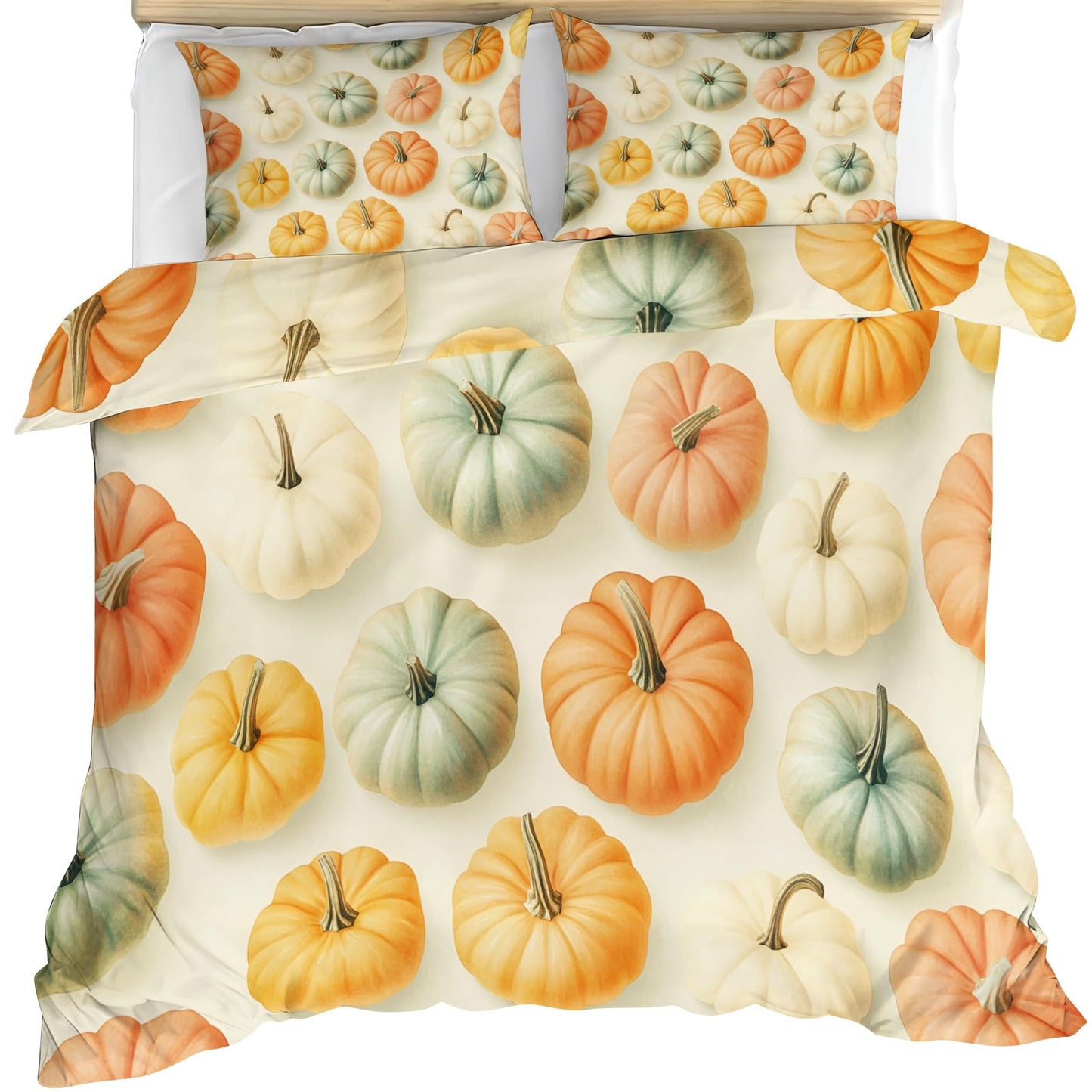 PAISUOQ Pumpkin Bedding, Autumn Duvet Cover Full, Thanksgiving Comforter Cover with Zipper Ties, 3 Pieces with 2 Pillowcases, Home Decor & Gifts