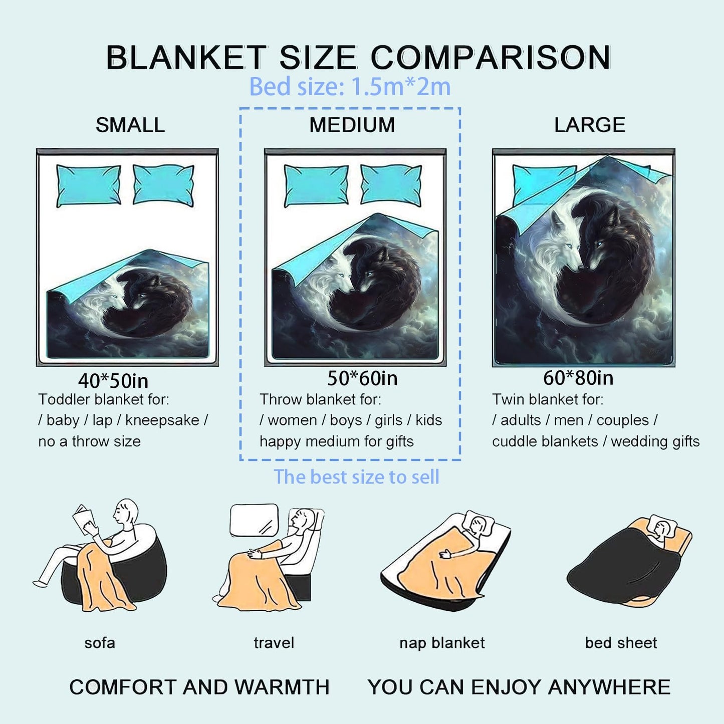 zbezbe Black White Wolf Flannel Blanket Butterfly Mystical Yin Yang Cosmic Cloudy Night Sky Throw Blankets Lightweight Soft for Party Chair Bed Sofa Camping Travel,Home Decor,Gifts Adults,50x60in