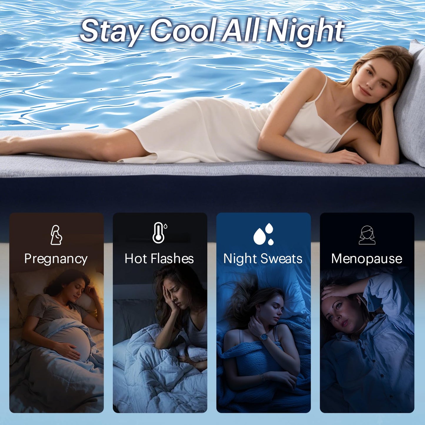 OMERAI 3 Piece Cooling King Size Sheet Set, Bed Sheets Set with 1 Fitted Sheet & 2 Pillowcases, Breathable Cool-to-Touch Fabric, Soft Smooth Deep Pockets Bed Sheets for Summer, Blue